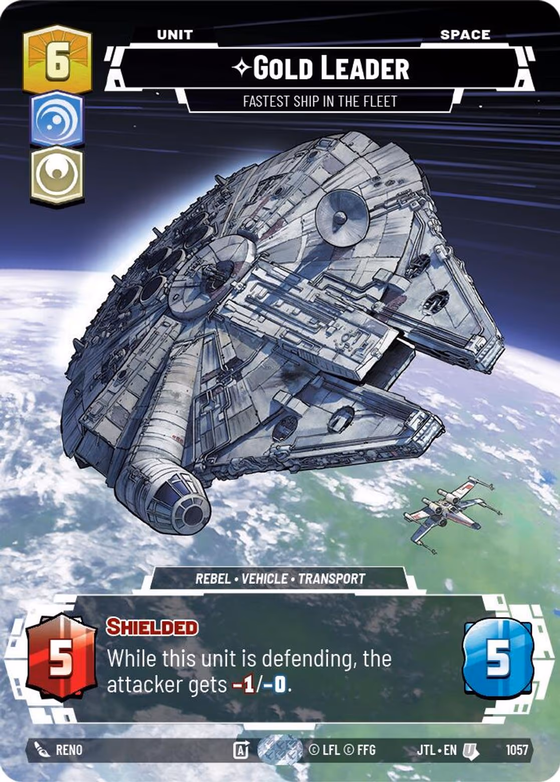 Gold Leader - Fastest Ship in the Fleet JTL-1057 Prestige Foil Star Wars Unlimited card