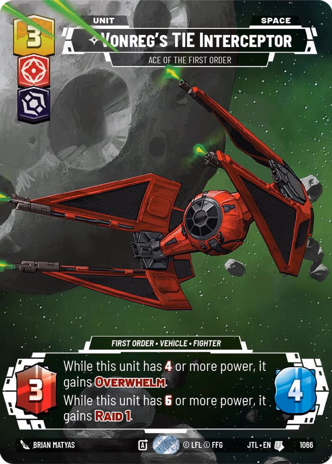 Vonreg's TIE Interceptor - Ace of the First Order JTL-1066 Prestige Foil Star Wars Unlimited card