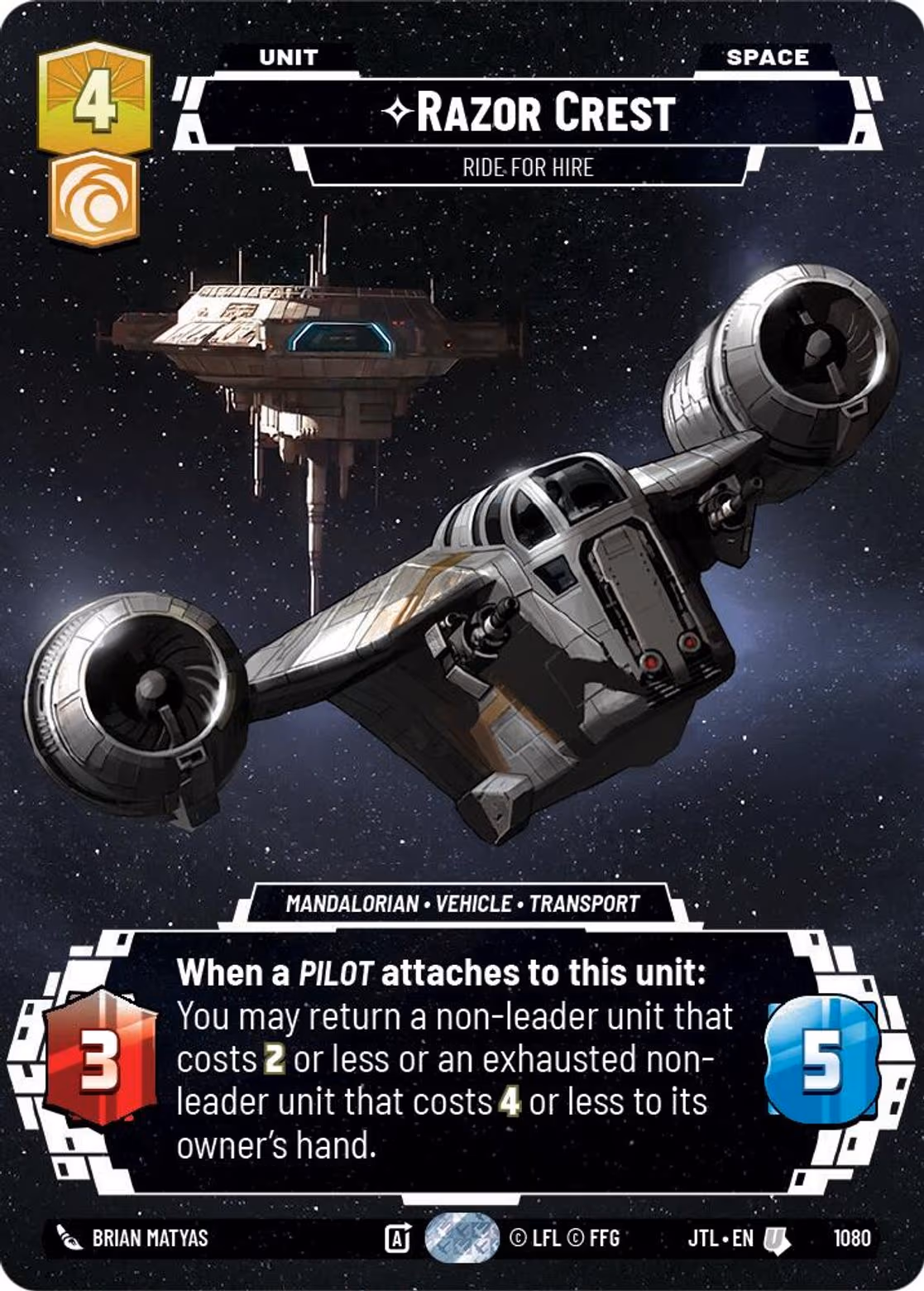 Razor Crest - Ride For Hire JTL-1080 Prestige Foil Star Wars Unlimited card