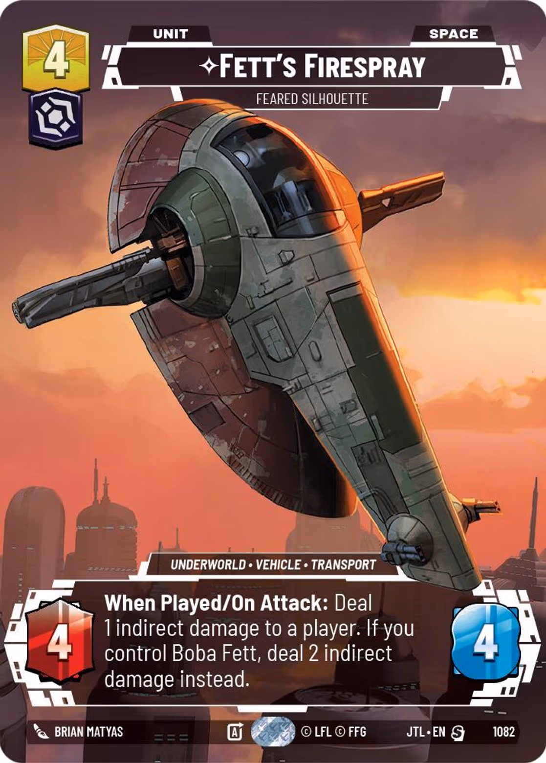 Fett's Firespray - Feared Silhouette JTL-1082 Prestige Foil Star Wars Unlimited card