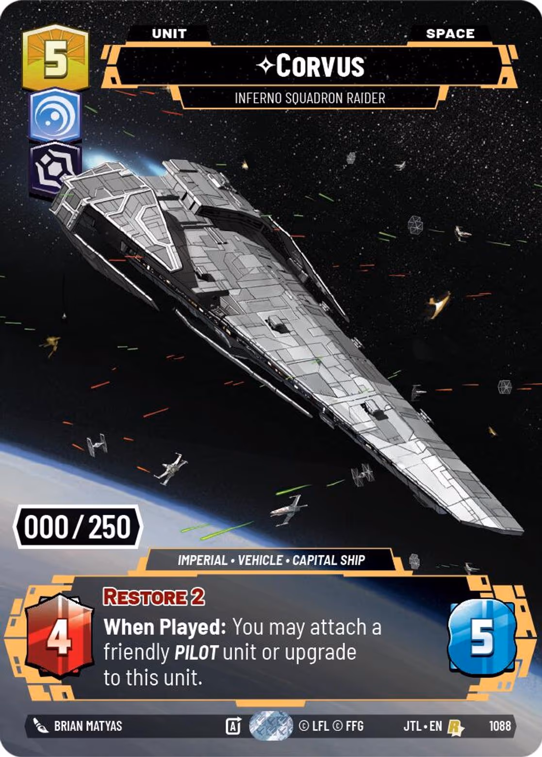 Corvus - Inferno Squadron Raider JTL-1088 Prestige Serialized Star Wars Unlimited card