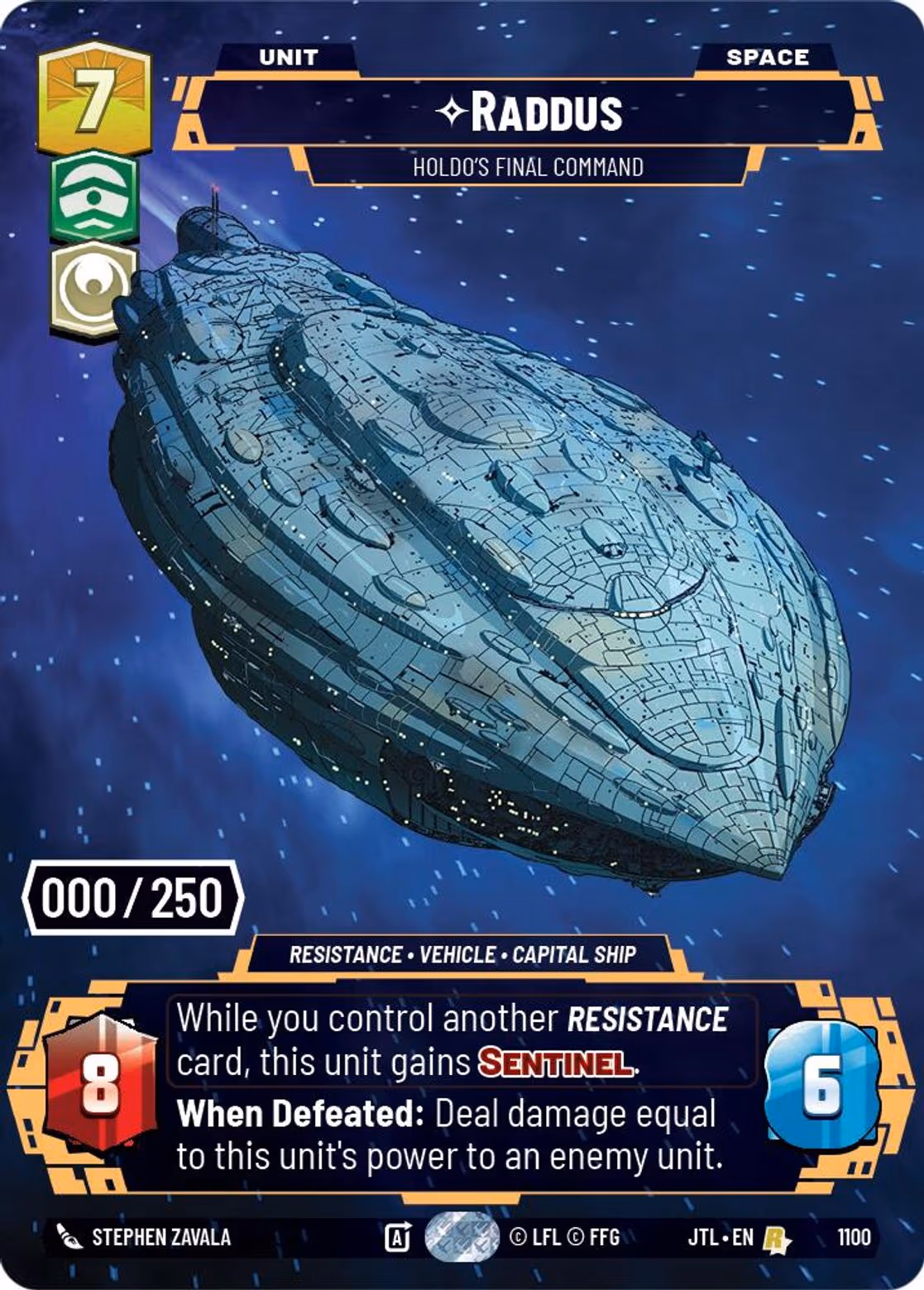 Raddus - Holdo's Final Command JTL-1100 Prestige Serialized Star Wars Unlimited card