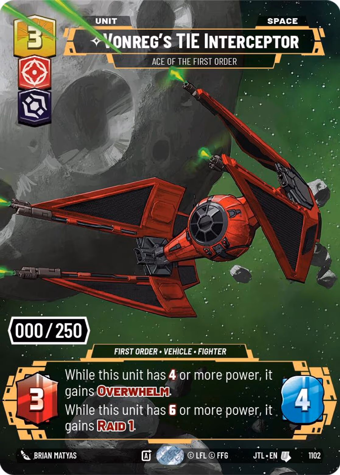 Vonreg's TIE Interceptor - Ace of the First Order JTL-1102 Prestige Serialized Star Wars Unlimited card
