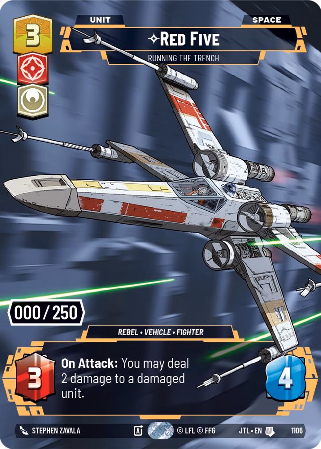 Red Five - Running the Trench JTL-1106 Prestige Serialized Star Wars Unlimited card