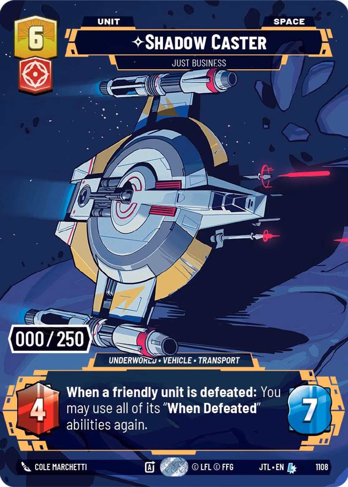 Shadow Caster - Just Business JTL-1108 Prestige Serialized Star Wars Unlimited card