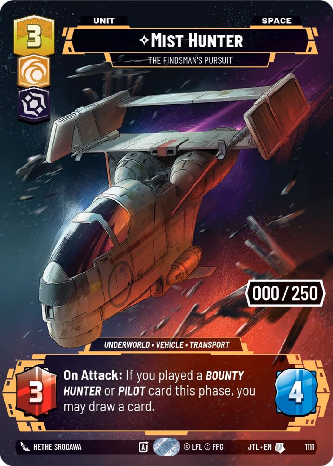 Mist Hunter - The Findsman's Pursuit JTL-1111 Prestige Serialized Star Wars Unlimited card