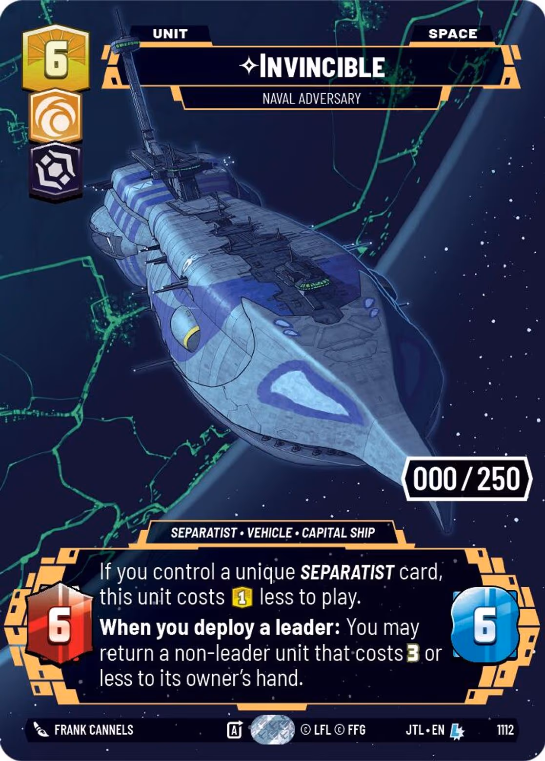 Invincible - Naval Adversary JTL-1112 Prestige Serialized Star Wars Unlimited card