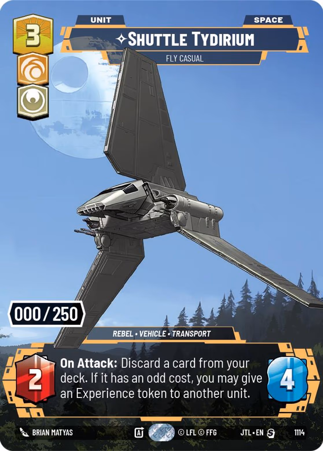 Shuttle Tydirium - Fly Casual JTL-1114 Prestige Serialized Star Wars Unlimited card