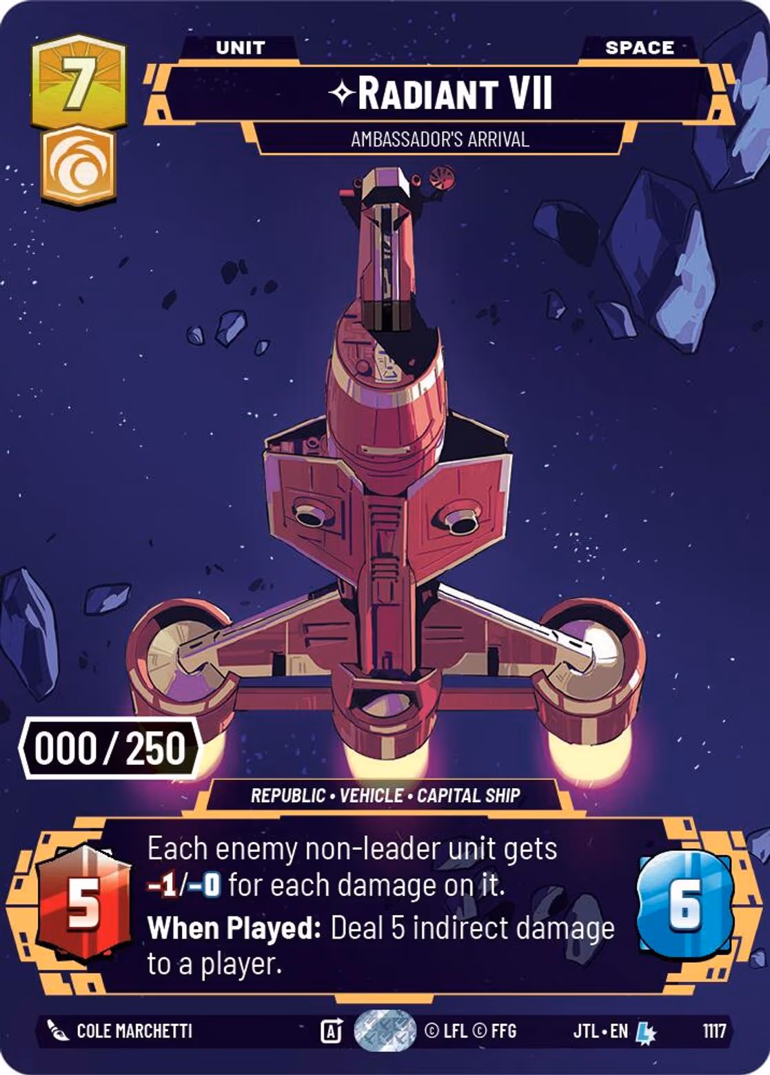 Radiant VII - Ambassadors' Arrival JTL-1117 Prestige Serialized Star Wars Unlimited card