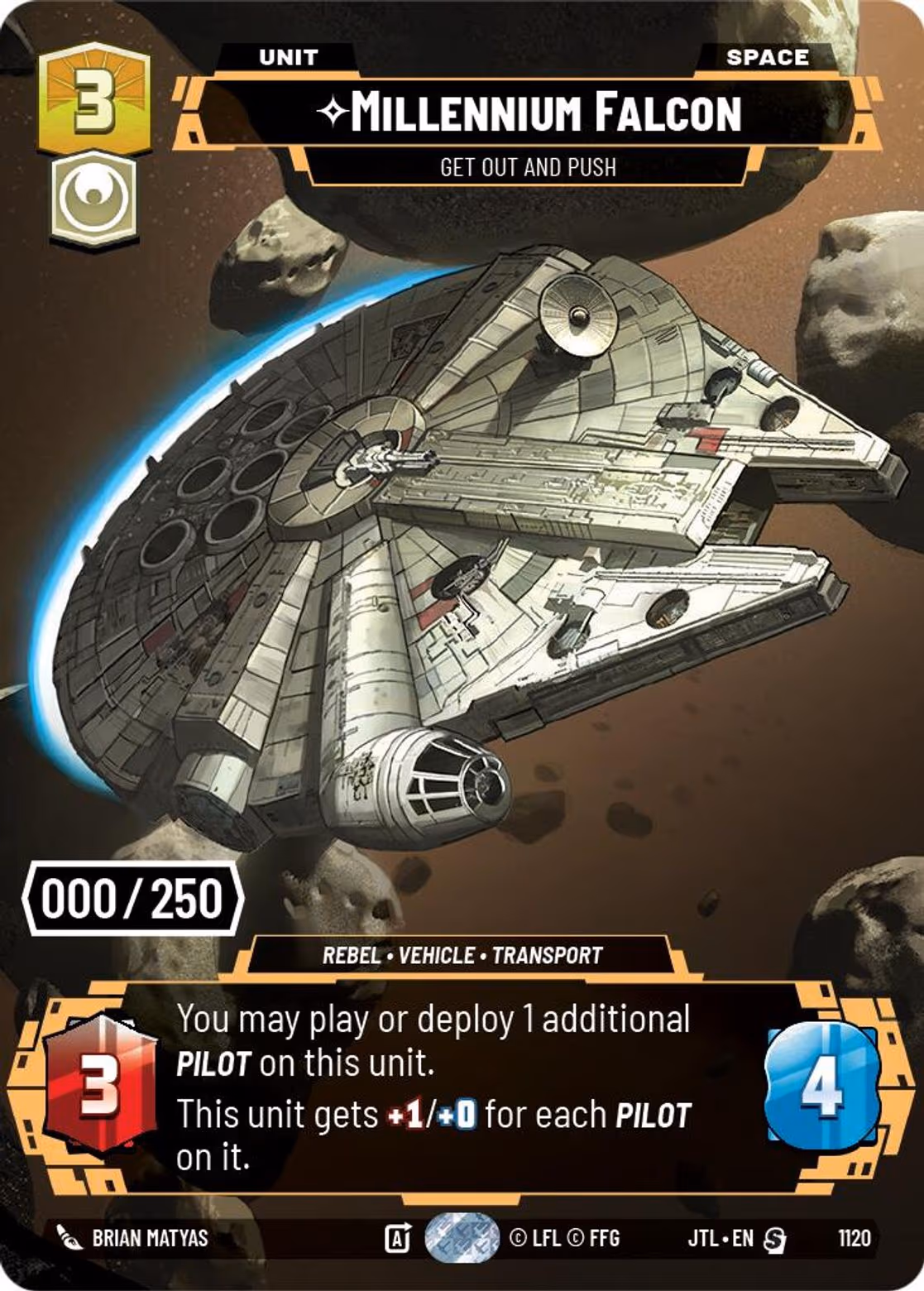 Millennium Falcon - Get Out And Push JTL-1120 Prestige Serialized Star Wars Unlimited card