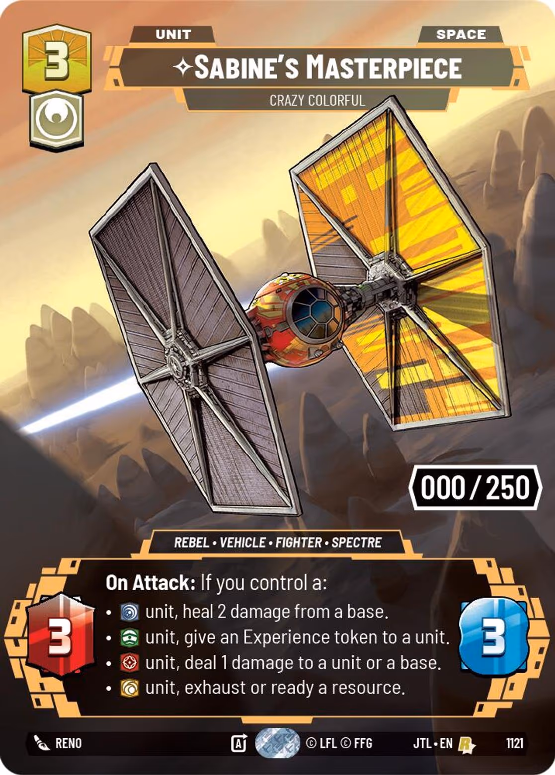 Sabine's Masterpiece - Crazy Colorful JTL-1121 Prestige Serialized Star Wars Unlimited card