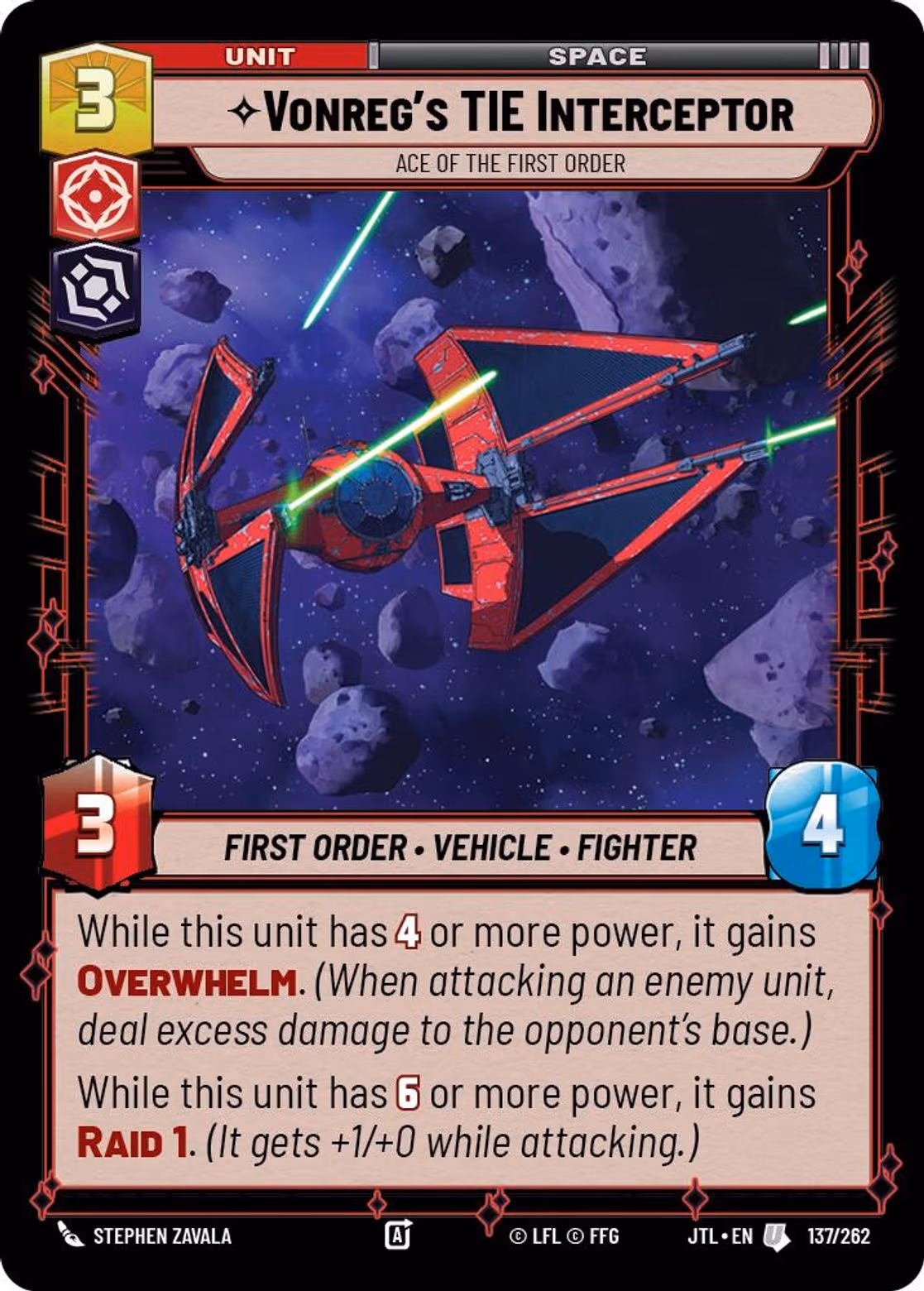 Vonreg's TIE Interceptor - Ace of the First Order JTL-137 Star Wars Unlimited card