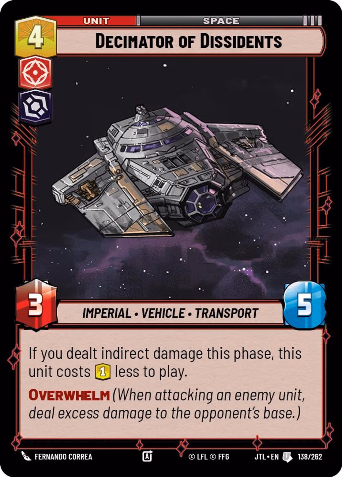 Decimator of Dissidents JTL-138 Star Wars Unlimited card