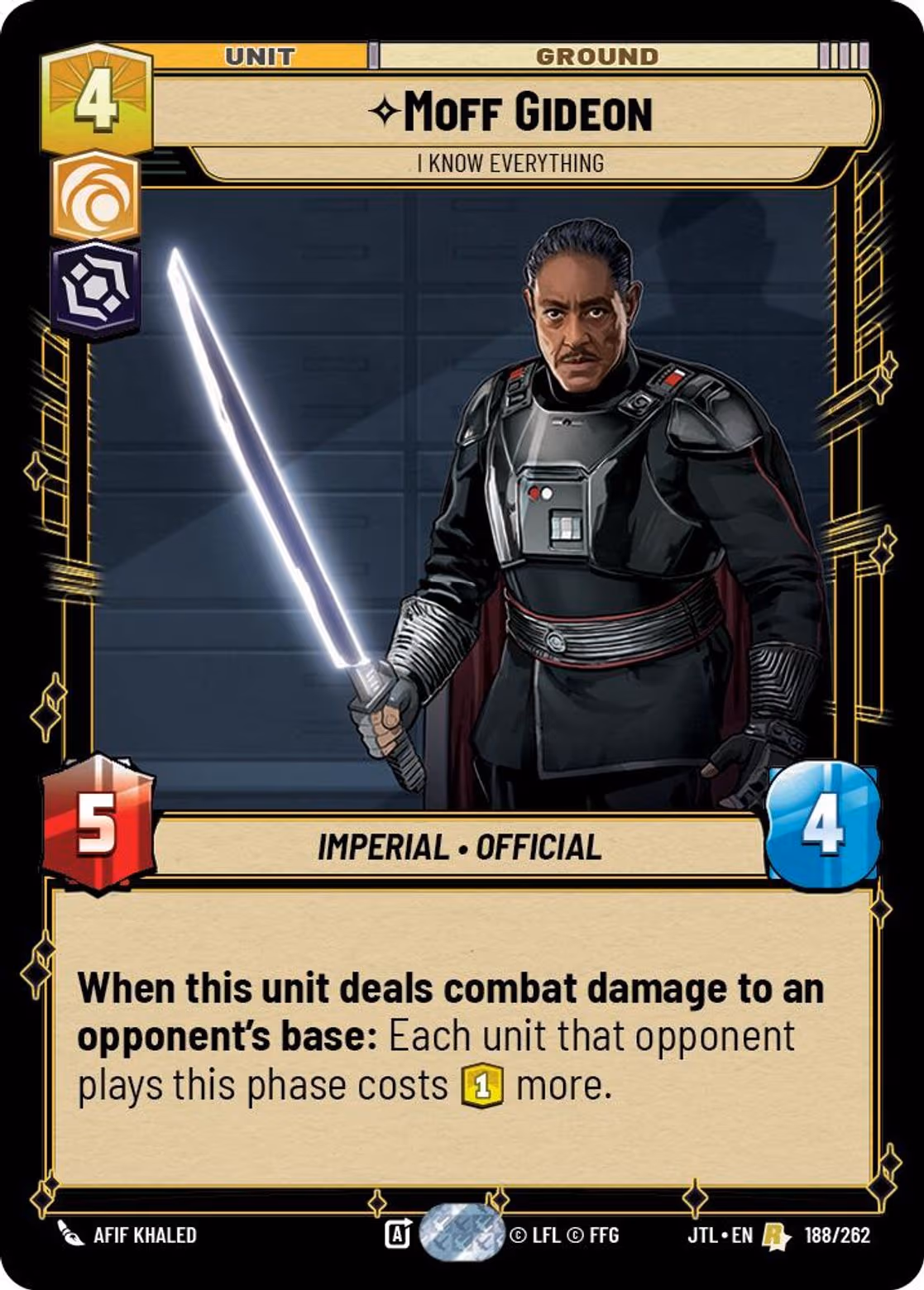 Moff Gideon - I Know Everything JTL-188 Star Wars Unlimited card