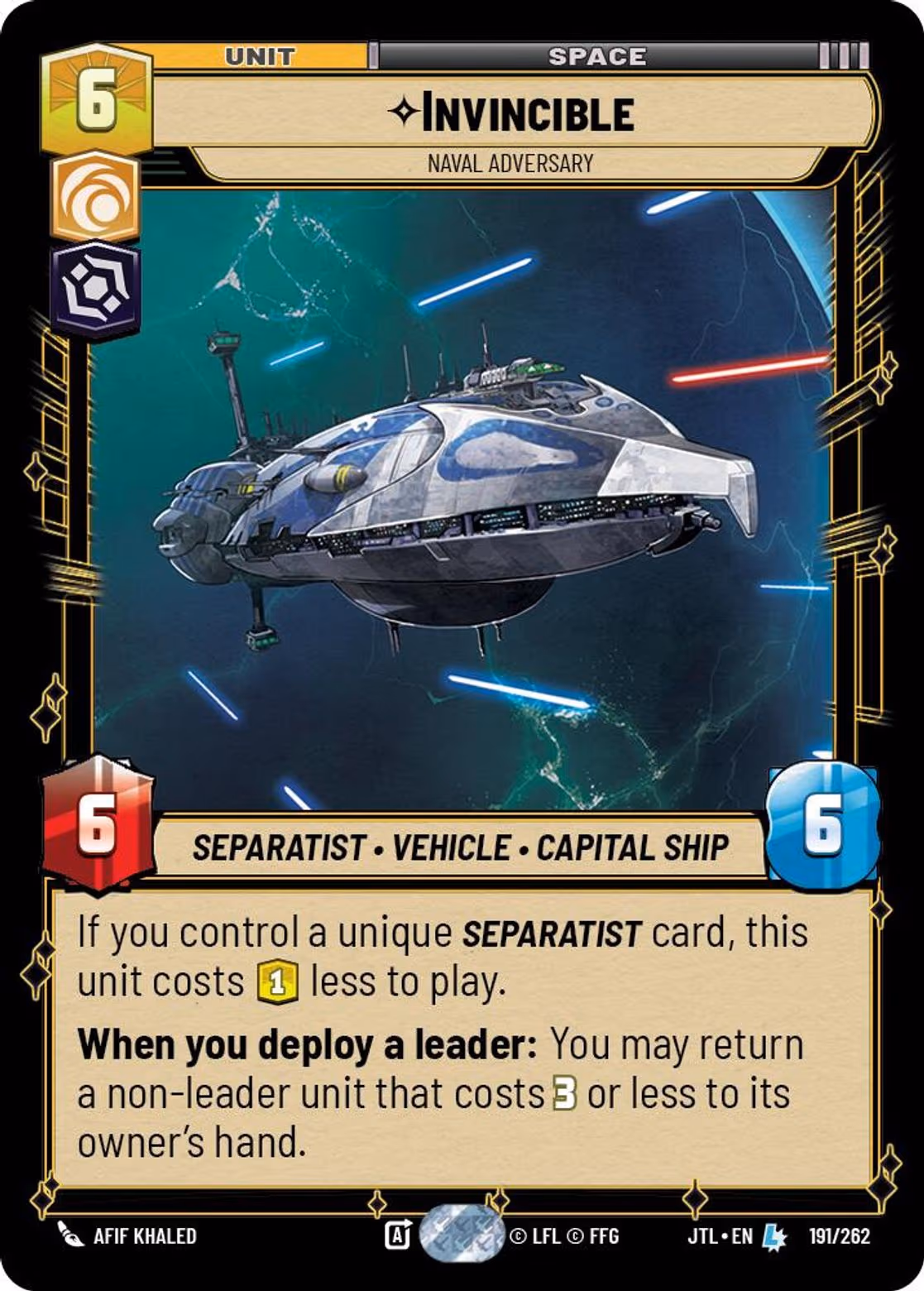 Invincible - Naval Adversary JTL-191 Star Wars Unlimited card
