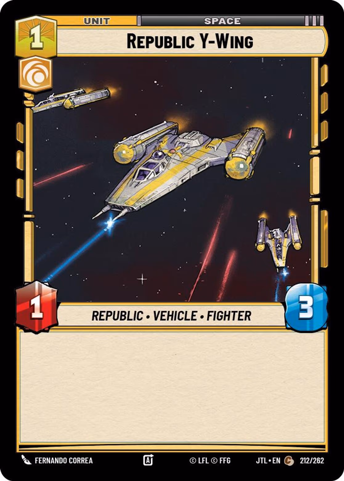 Republic Y-Wing JTL-212 Star Wars Unlimited card