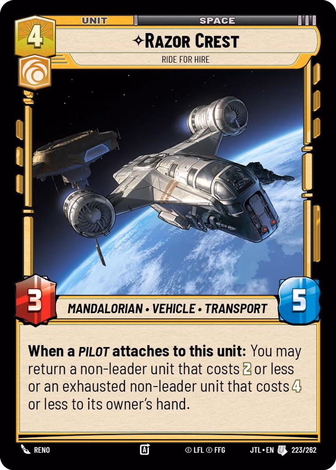 Razor Crest - Ride For Hire JTL-223 Star Wars Unlimited card