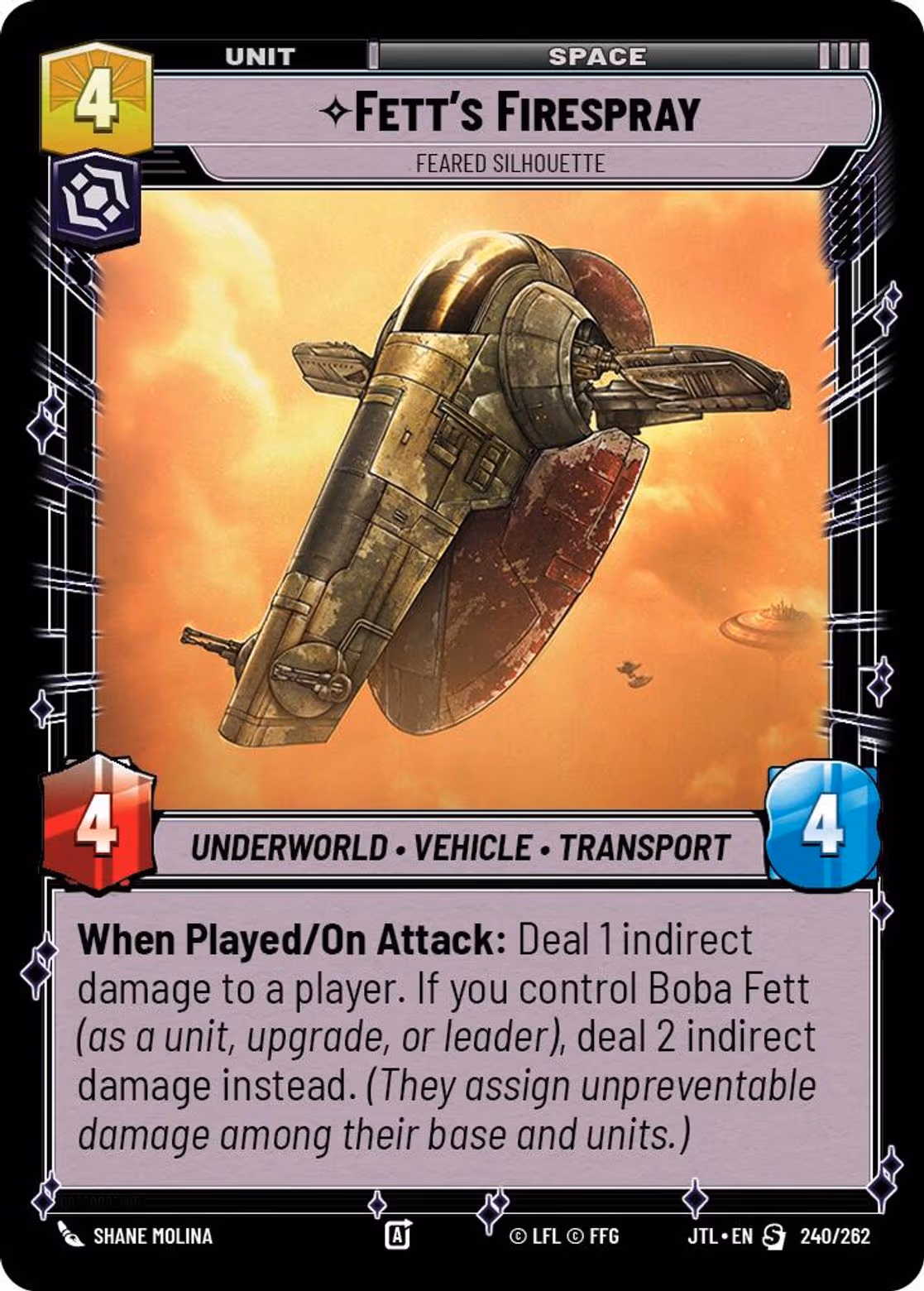 Fett's Firespray - Feared Silhouette JTL-240 Star Wars Unlimited card