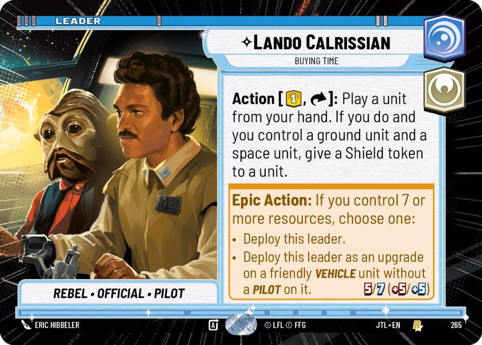 Lando Calrissian - Buying Time JTL-265 Hyperspace Star Wars Unlimited card