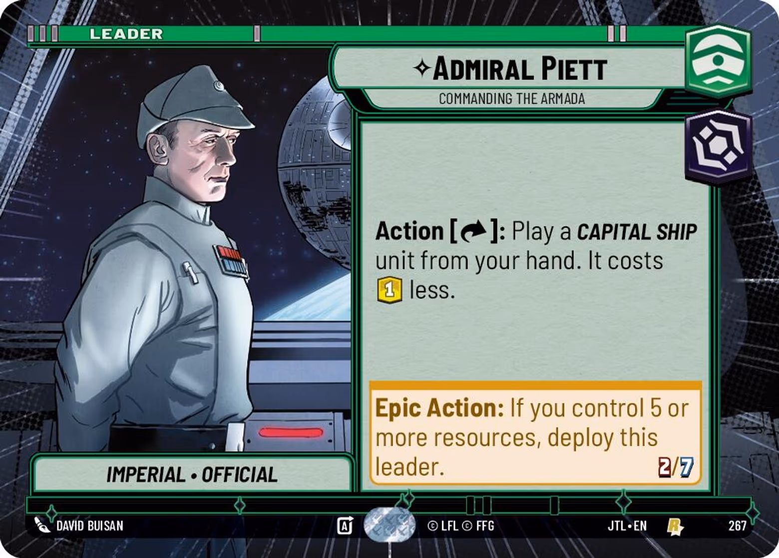 Admiral Piett - Commanding the Armada JTL-267 Hyperspace Star Wars Unlimited card