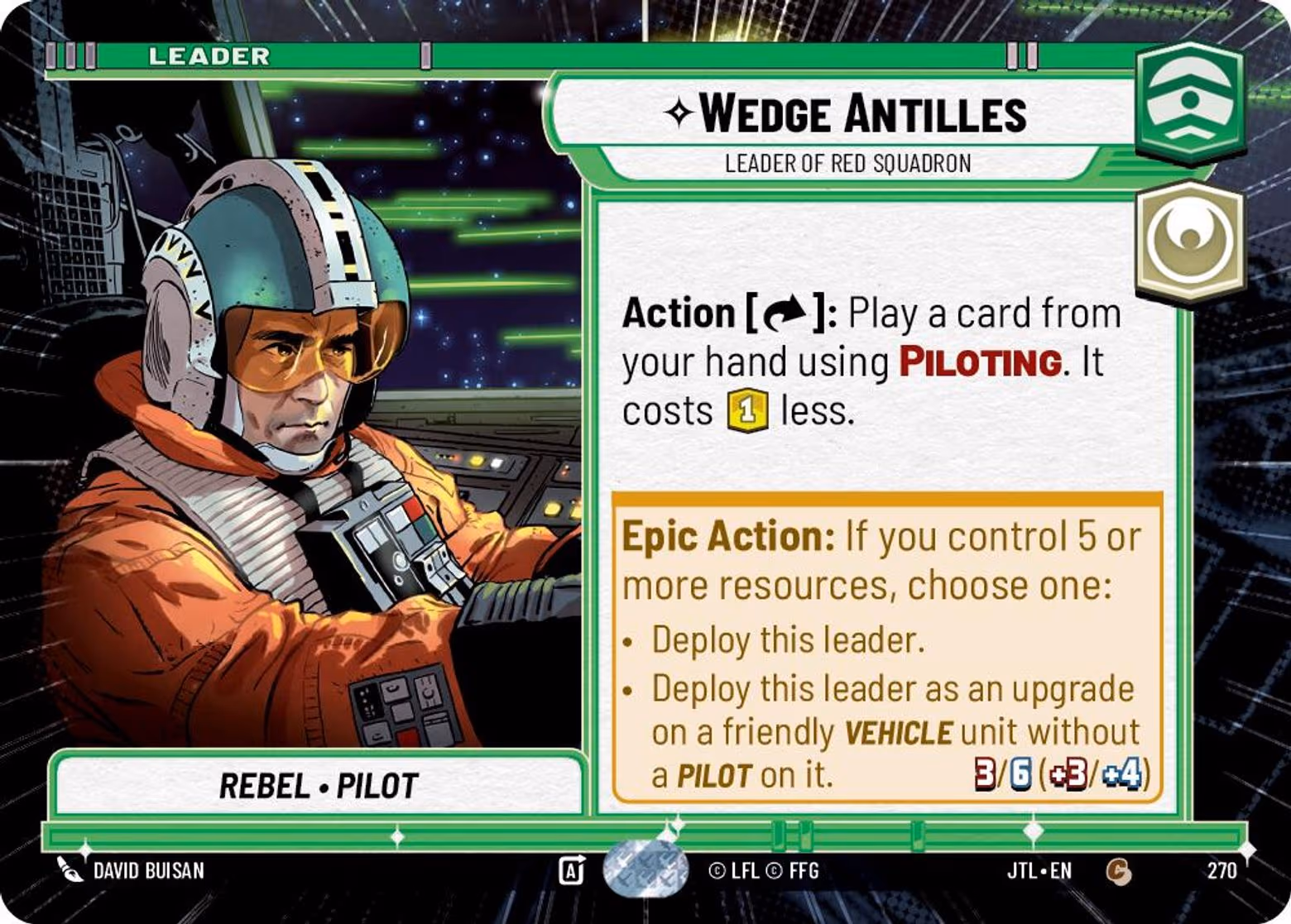Wedge Antilles - Leader of Red Squadron JTL-270 Hyperspace Star Wars Unlimited card