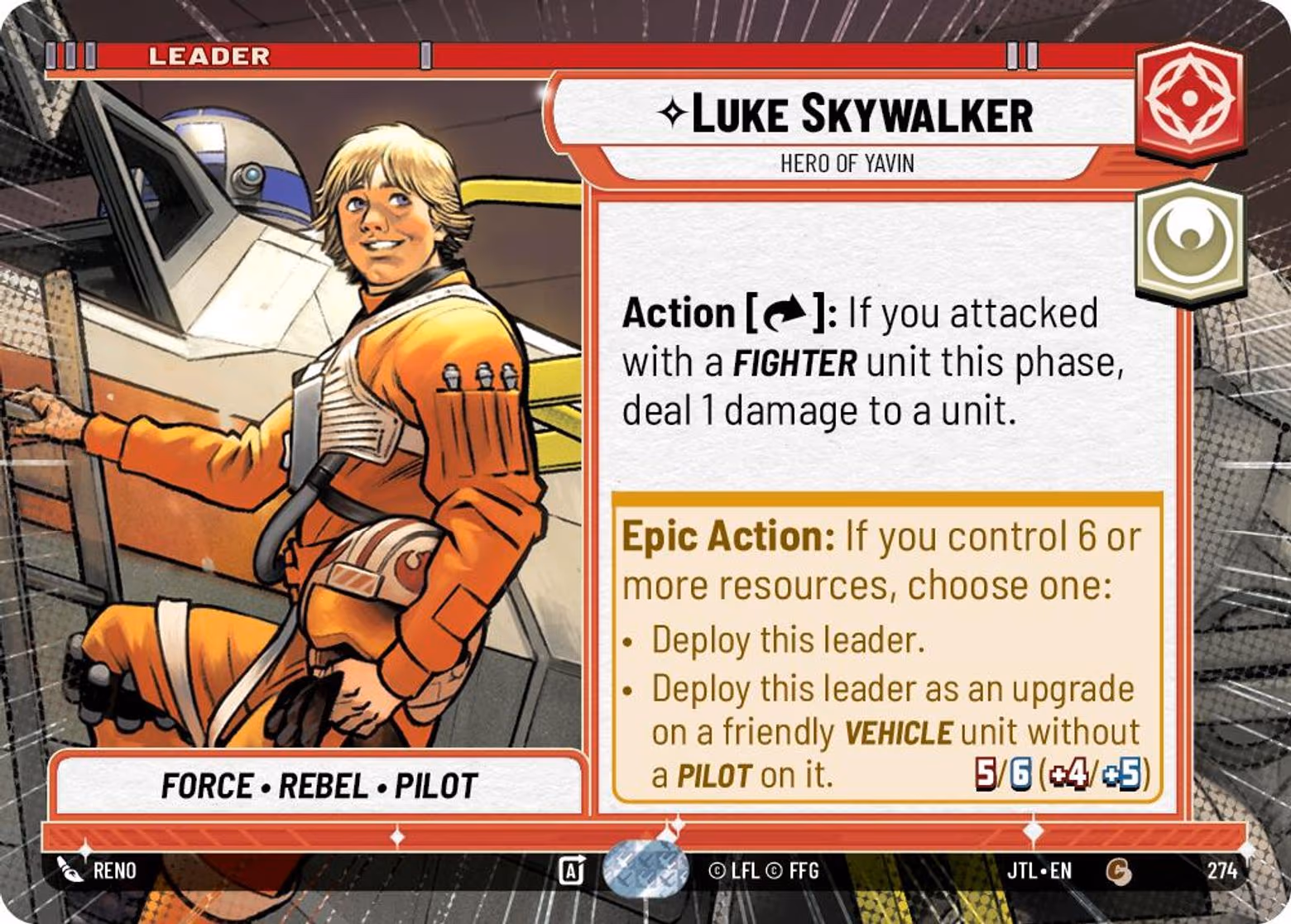 Luke Skywalker - Hero of Yavin JTL-274 Hyperspace Star Wars Unlimited card