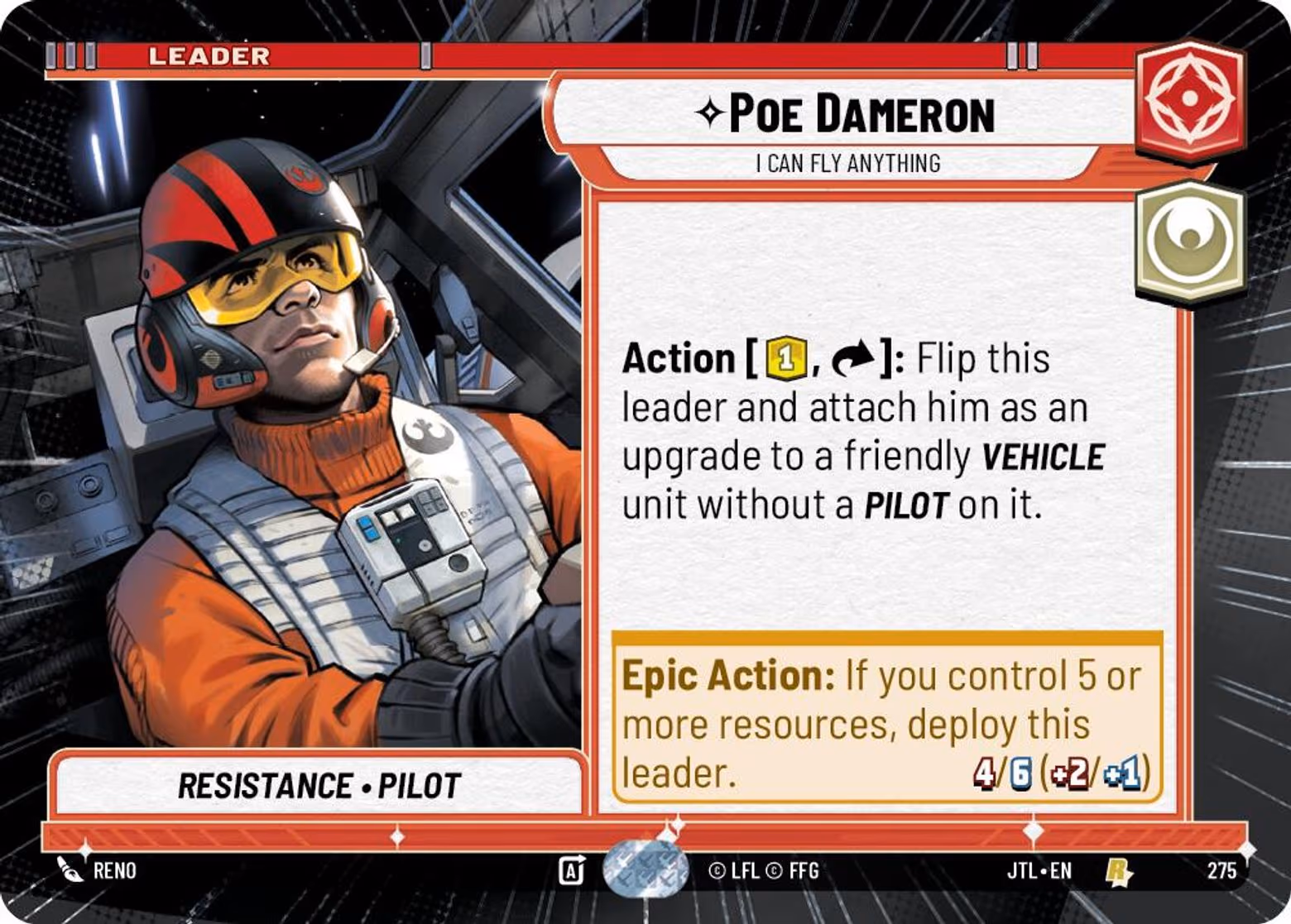 Poe Dameron - I Can Fly Anything JTL-275 Hyperspace Star Wars Unlimited card