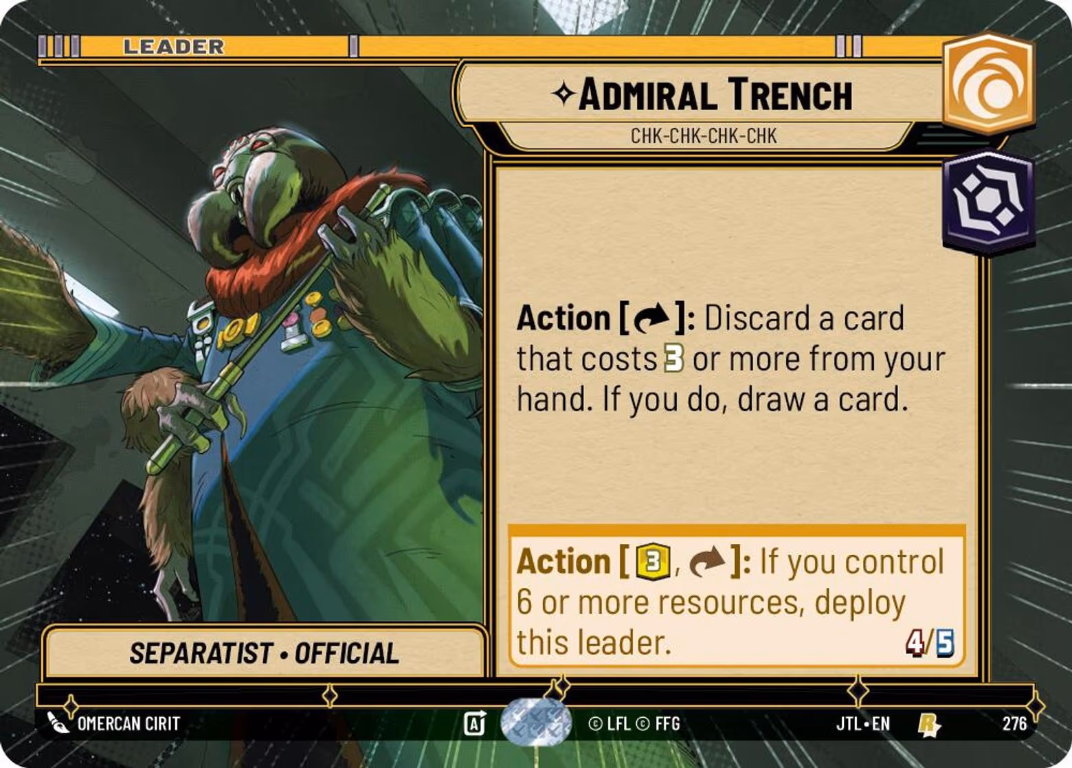 Admiral Trench - chk-chk-chk-chk JTL-276 Hyperspace Star Wars Unlimited card