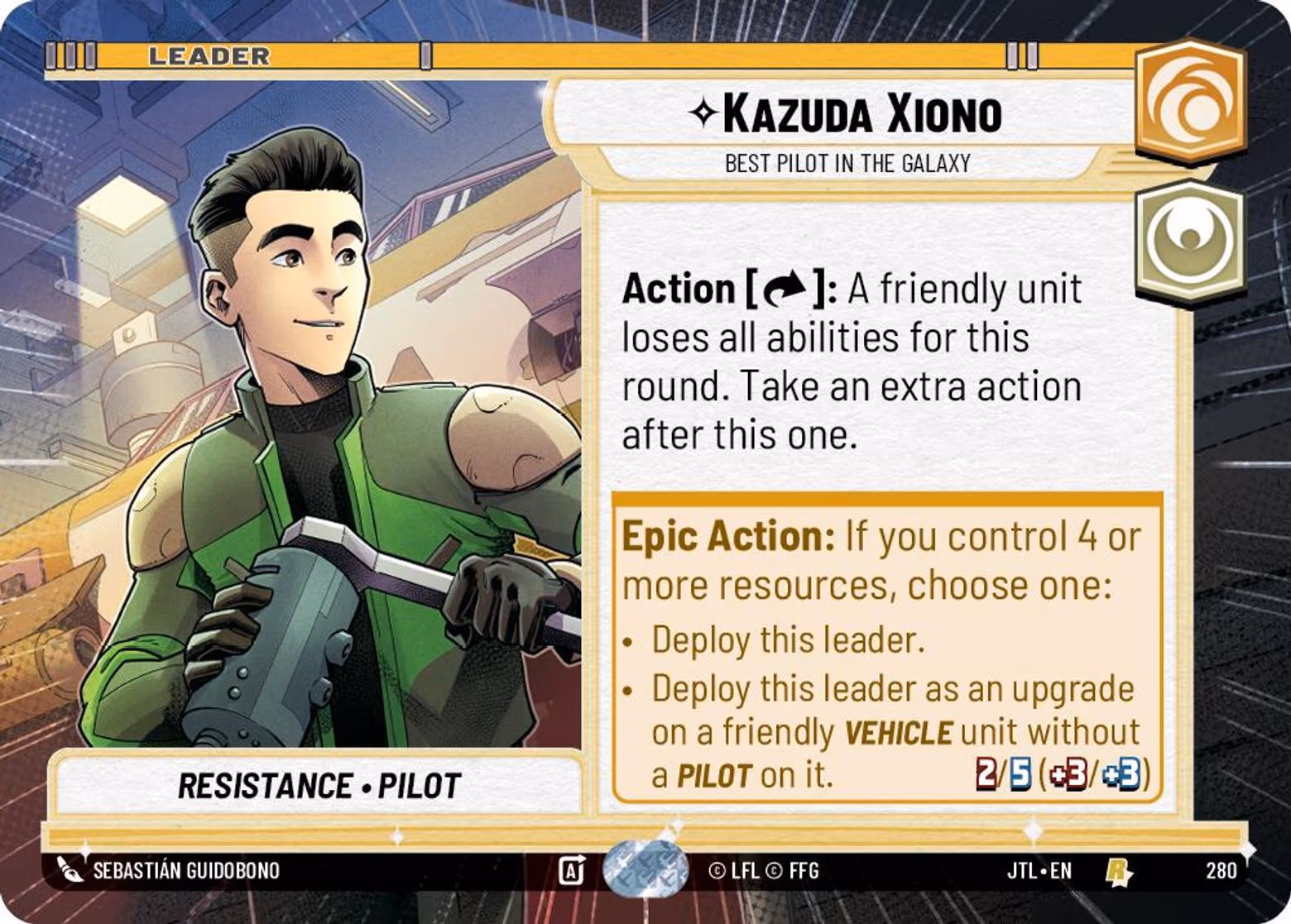 Kazuda Xiono - Best Pilot in the Galaxy JTL-280 Hyperspace Star Wars Unlimited card