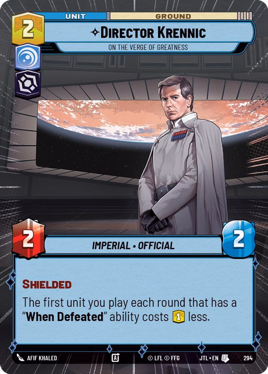 Director Krennic - On the Verge Of Greatness JTL-294 Hyperspace Star Wars Unlimited card