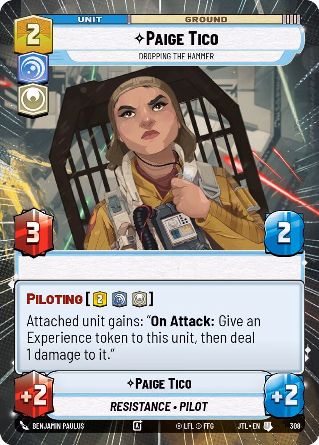 Paige Tico - Dropping the Hammer JTL-308 Hyperspace Star Wars Unlimited card