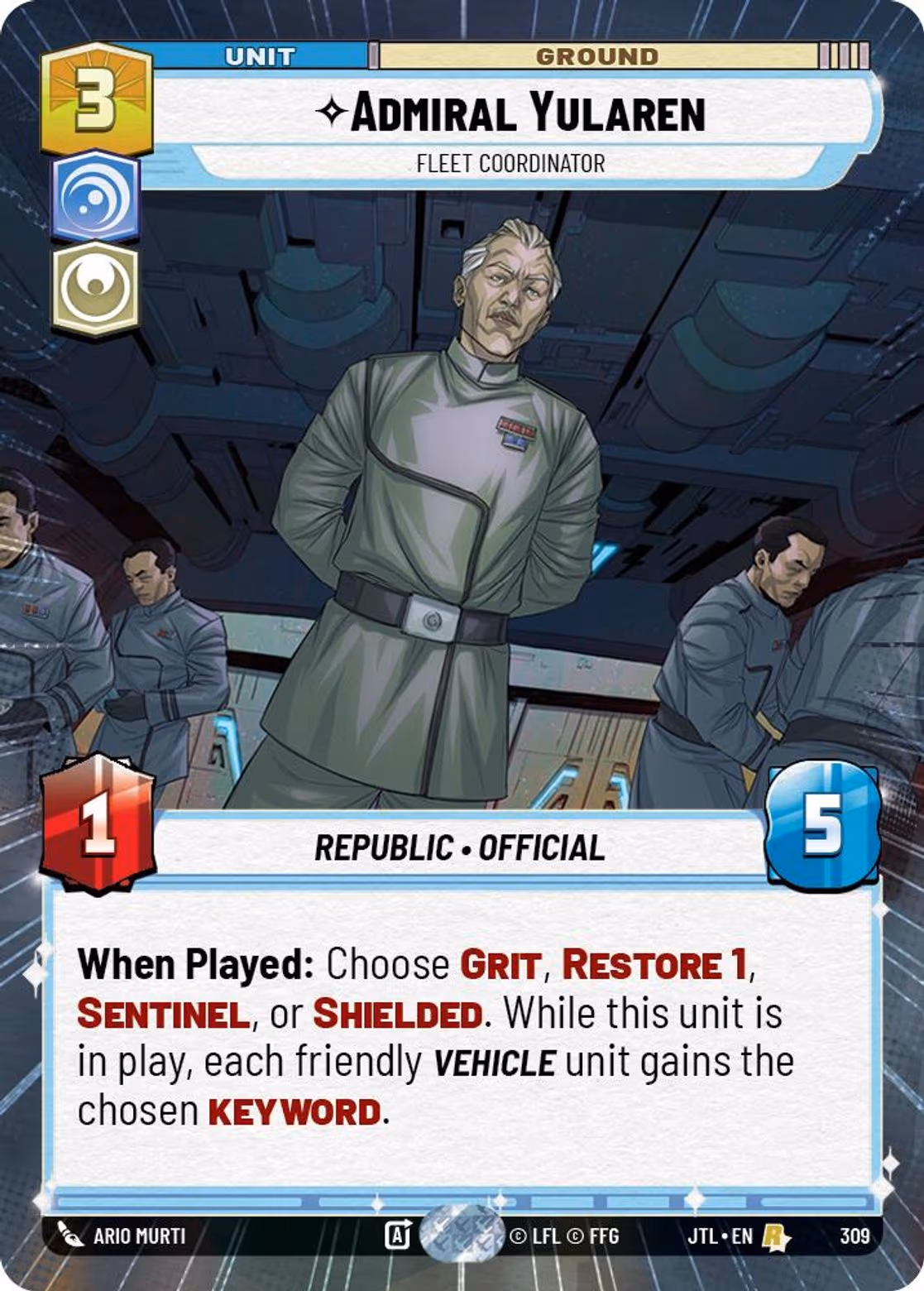 Admiral Yularen - Fleet Coordinator JTL-309 Hyperspace Star Wars Unlimited card
