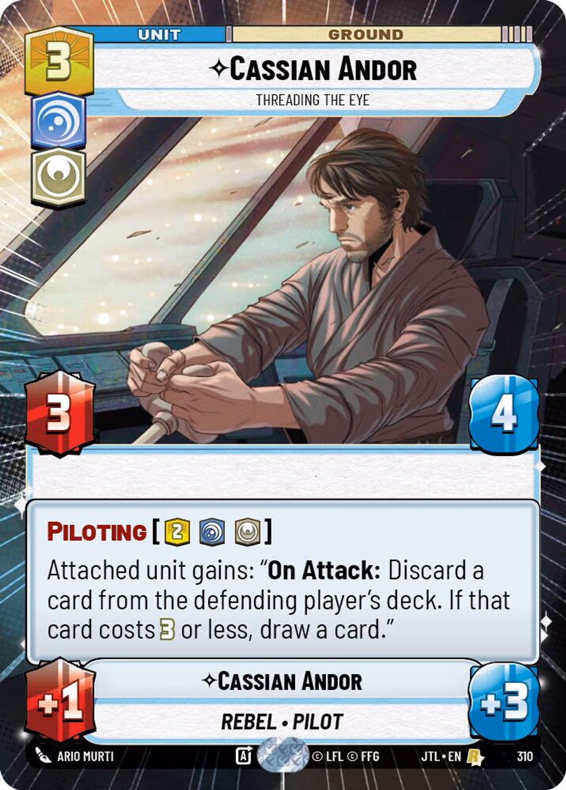 Cassian Andor - Threading the Eye JTL-310 Hyperspace Star Wars Unlimited card