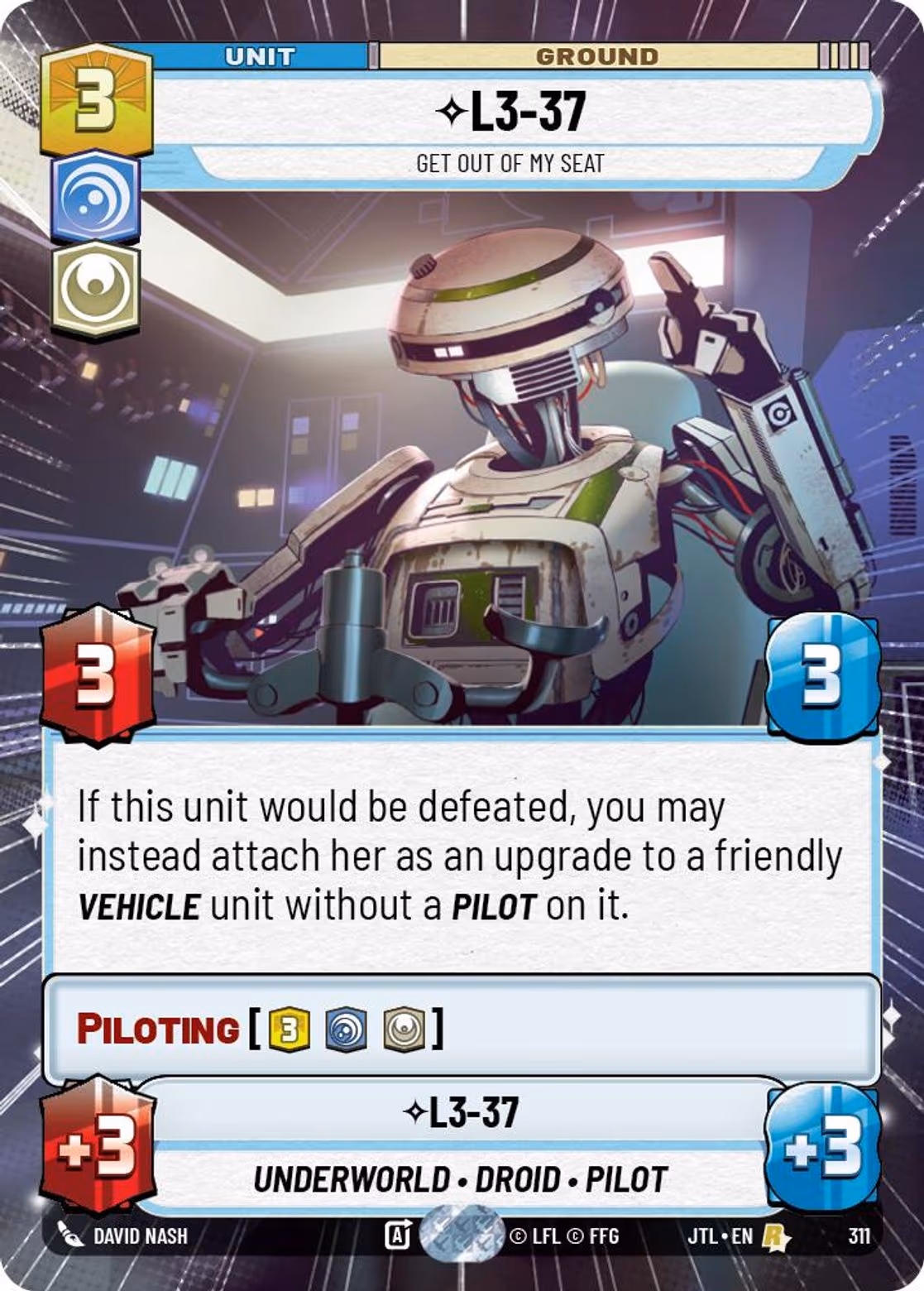 L3-37 - Get Out of My Seat JTL-311 Hyperspace Star Wars Unlimited card