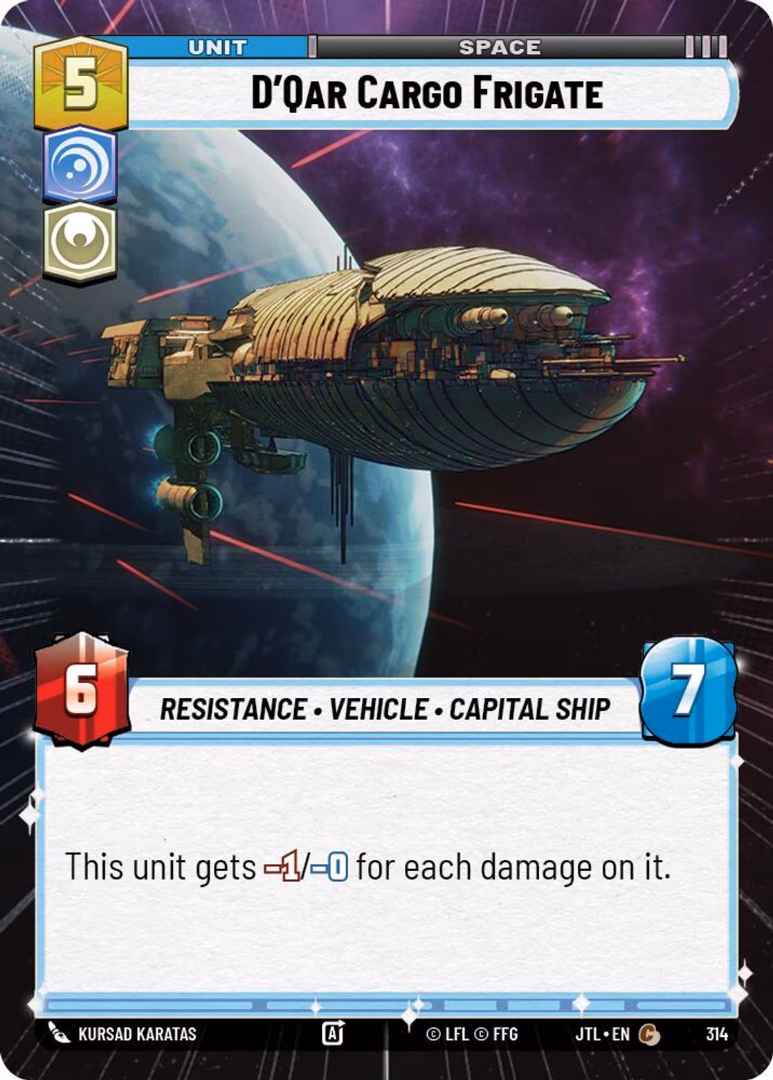 D'Qar Cargo Frigate JTL-314 Hyperspace Star Wars Unlimited card