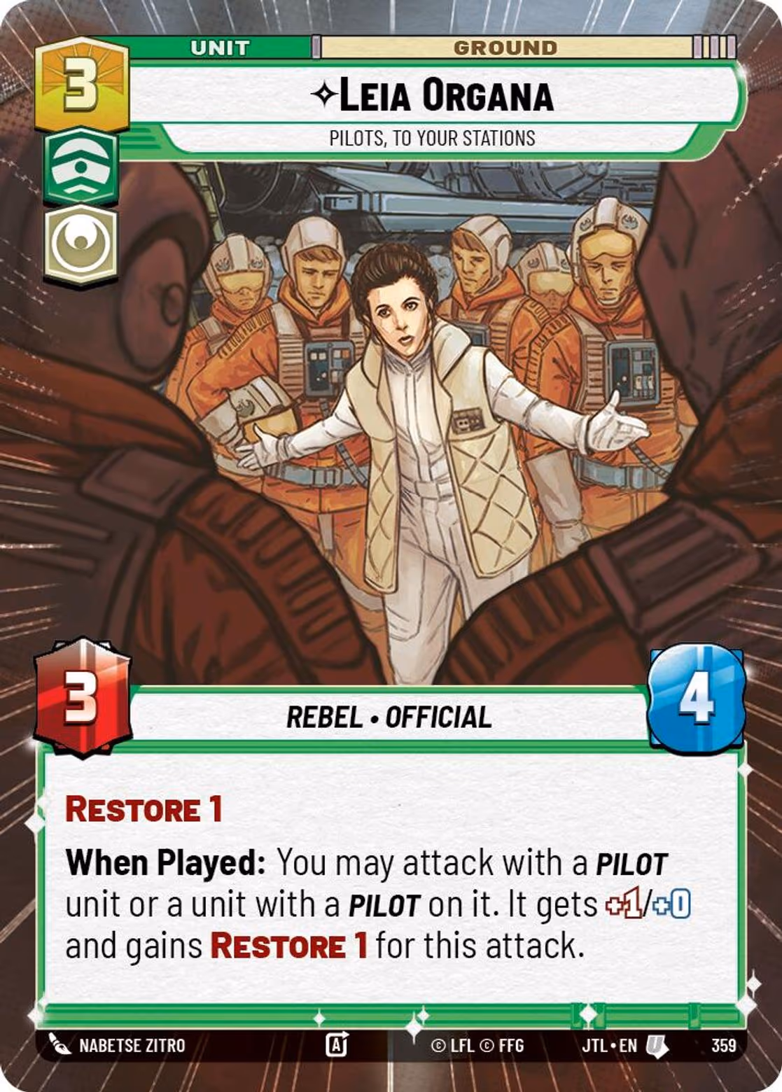Leia Organa - Pilots, To Your Stations JTL-359 Hyperspace Star Wars Unlimited card