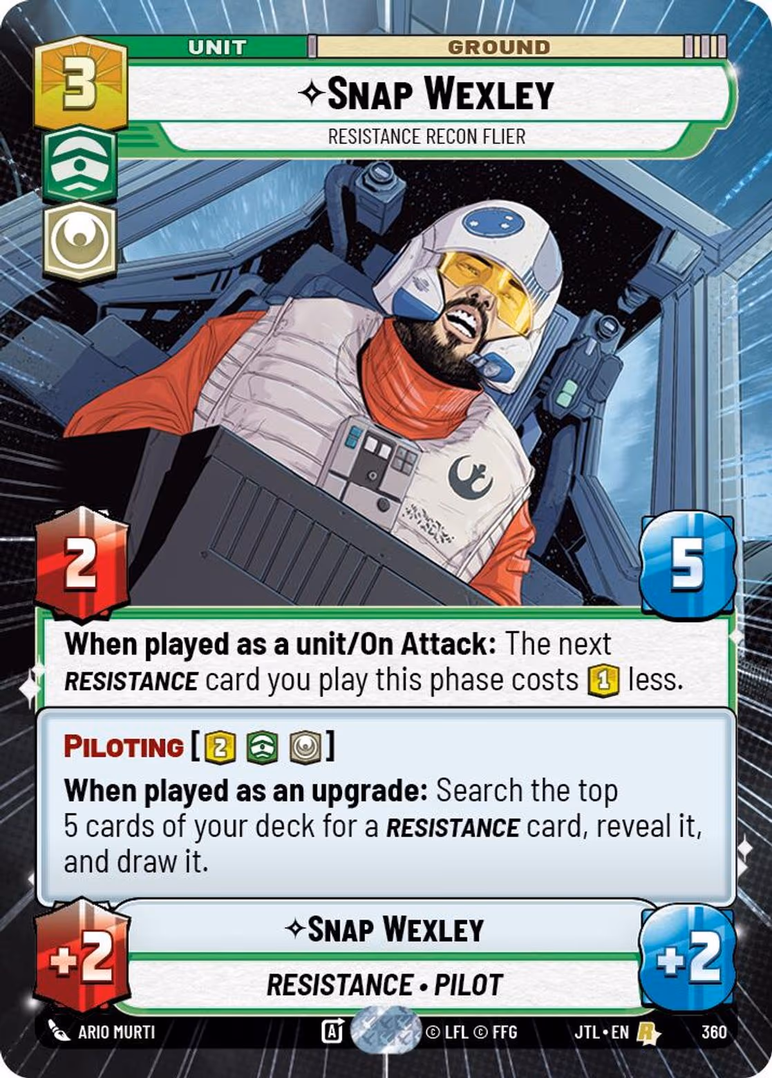 Snap Wexley - Resistance Recon Flier JTL-360 Hyperspace Star Wars Unlimited card