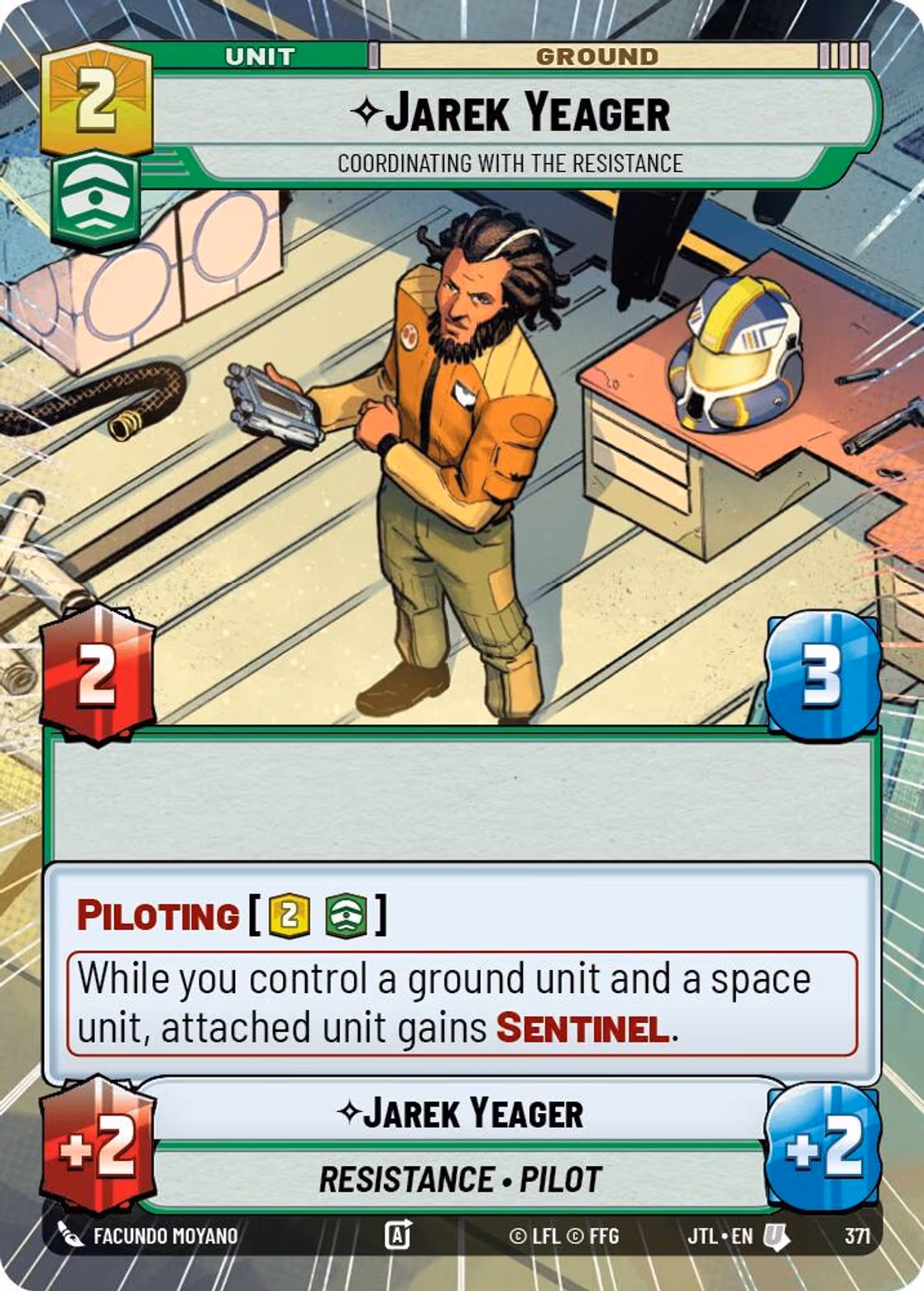 Jarek Yeager - Coordinating With The Resistance JTL-371 Hyperspace Star Wars Unlimited card