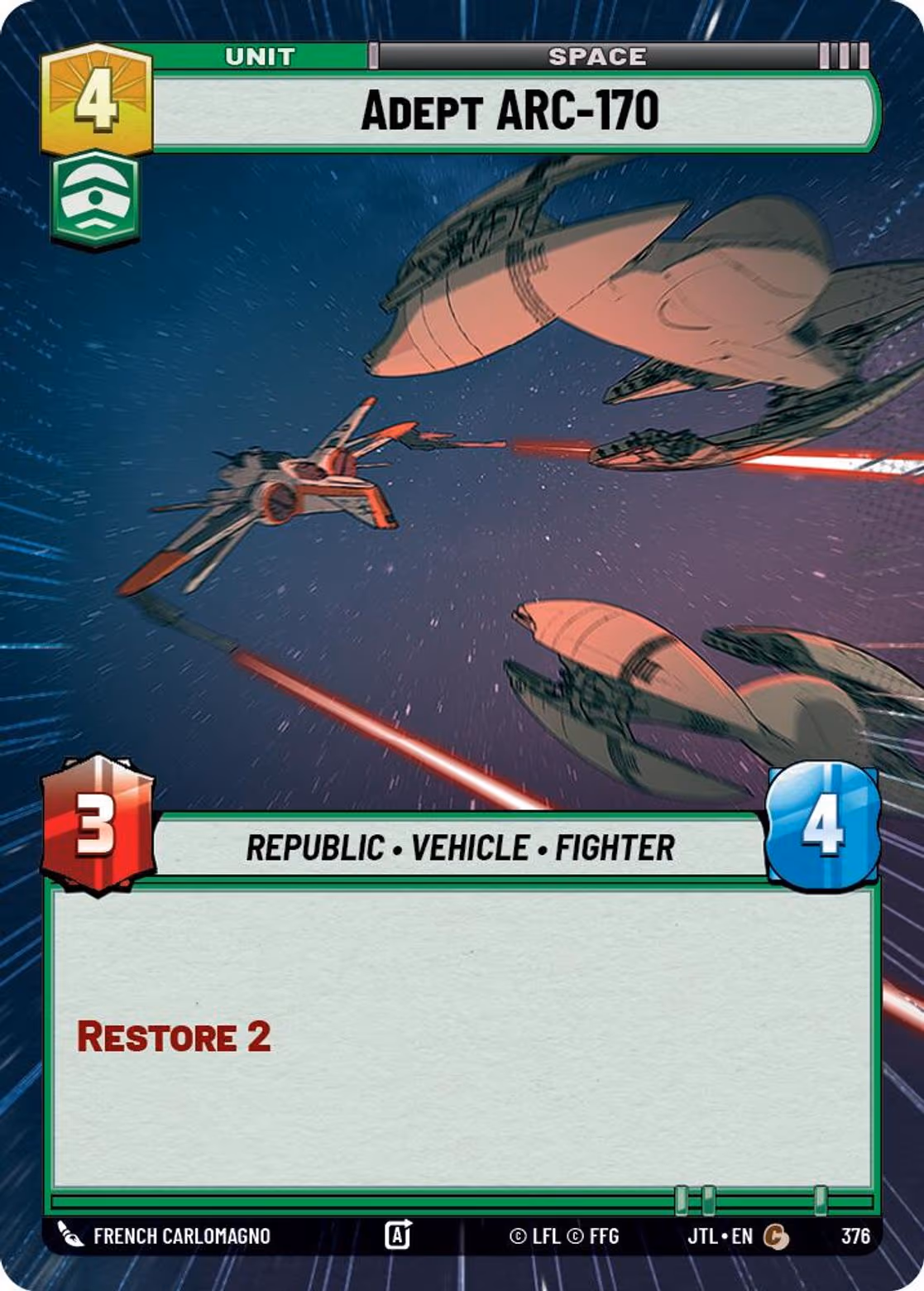 Adept ARC-170 JTL-376 Hyperspace Star Wars Unlimited card