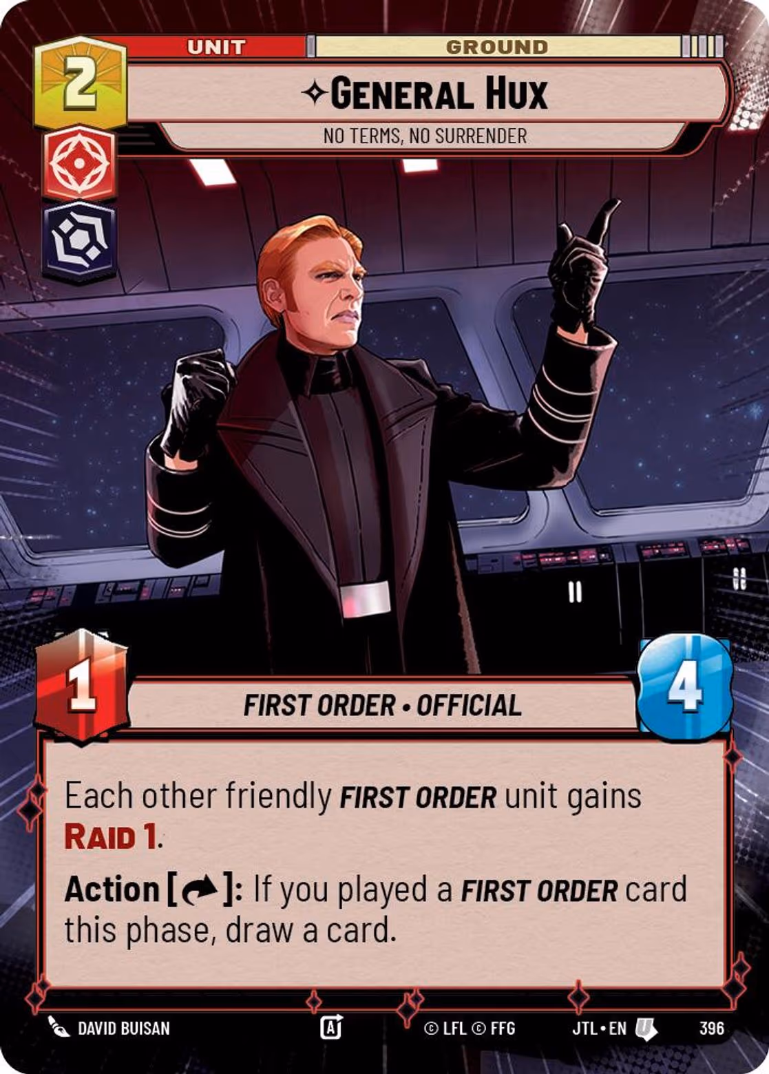 General Hux - No Terms, No Surrender JTL-396 Hyperspace Star Wars Unlimited card
