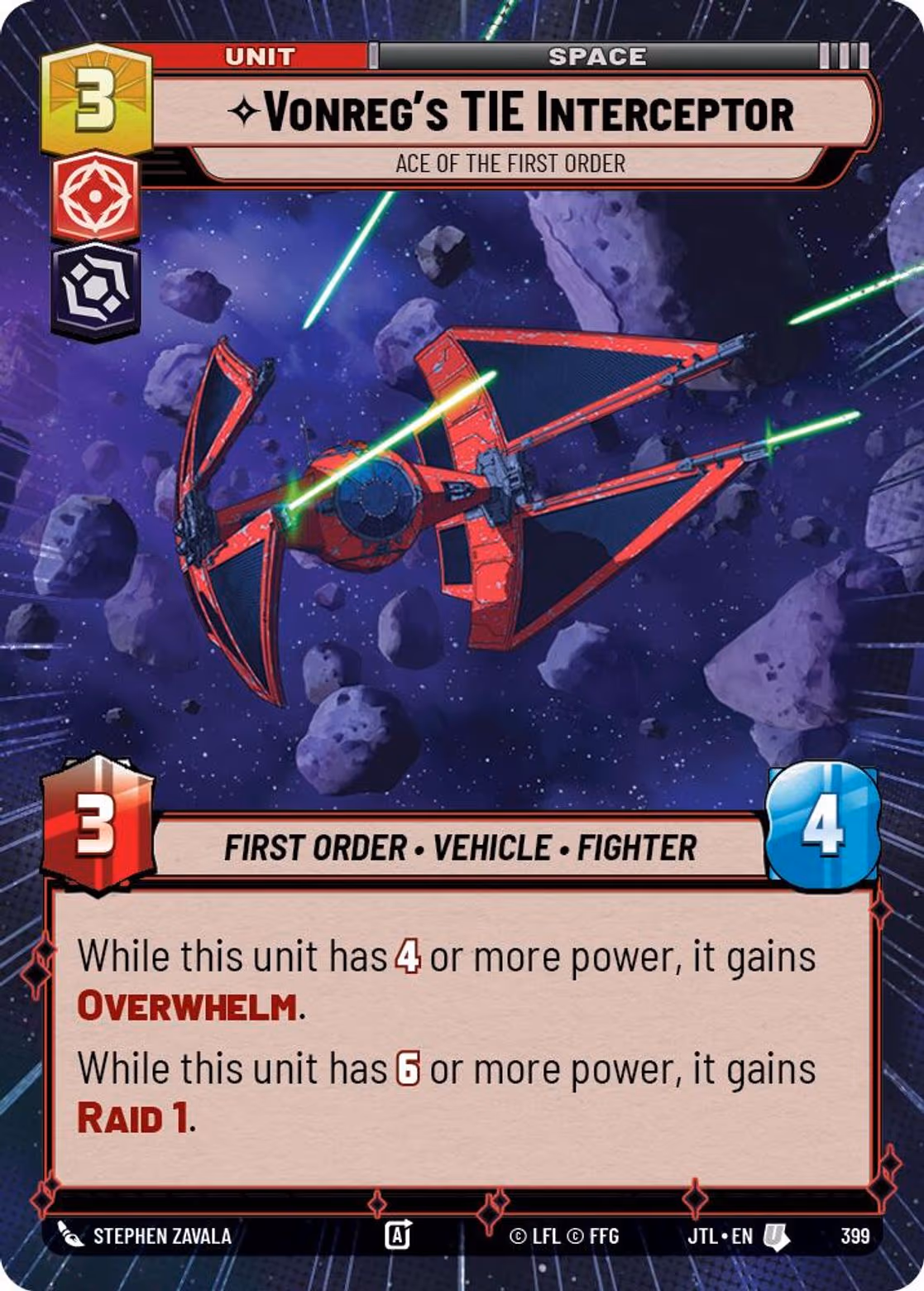 Vonreg's TIE Interceptor - Ace of the First Order JTL-399 Hyperspace Star Wars Unlimited card