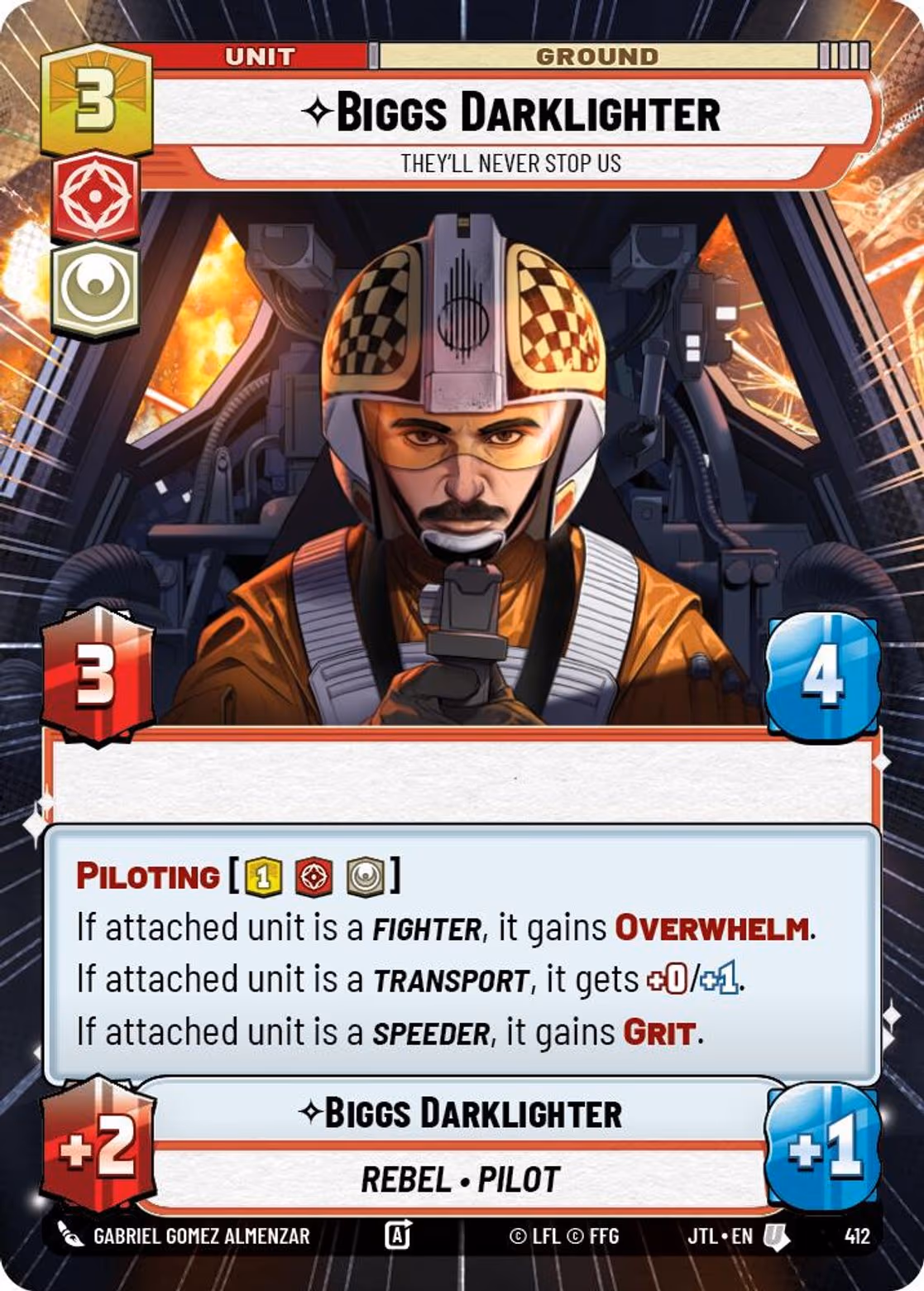 Biggs Darklighter - They'll Never Stop Us JTL-412 Hyperspace Star Wars Unlimited card