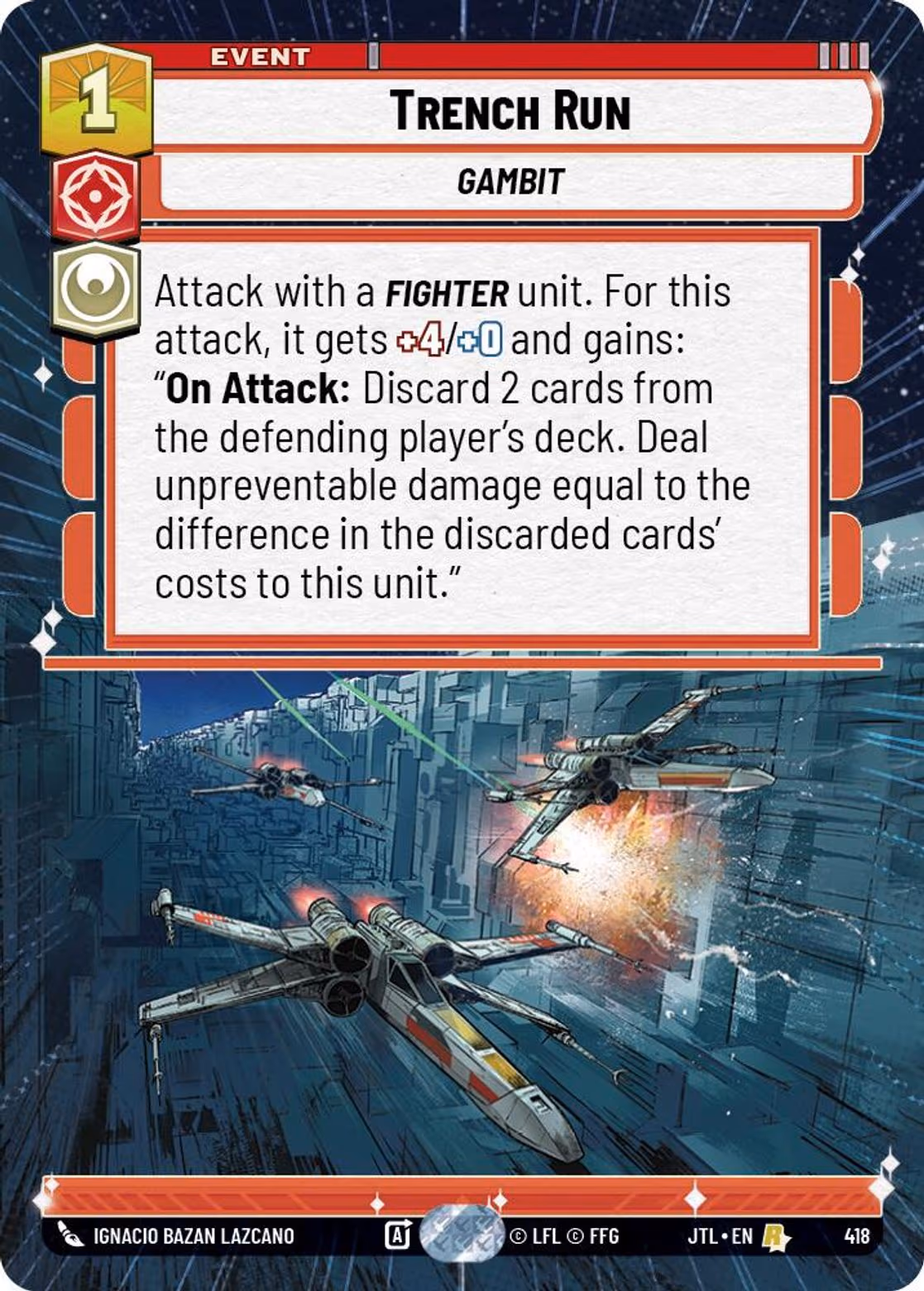 Trench Run JTL-418 Hyperspace Star Wars Unlimited card