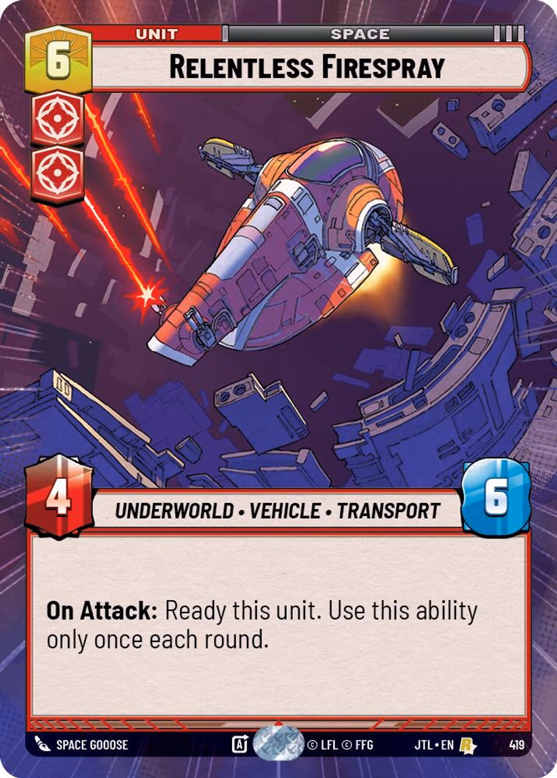 Relentless Firespray JTL-419 Hyperspace Star Wars Unlimited card