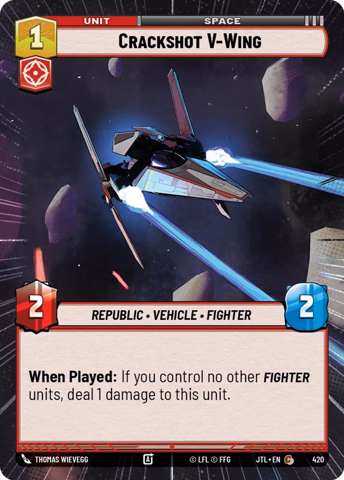 Crackshot V-Wing JTL-420 Hyperspace Star Wars Unlimited card