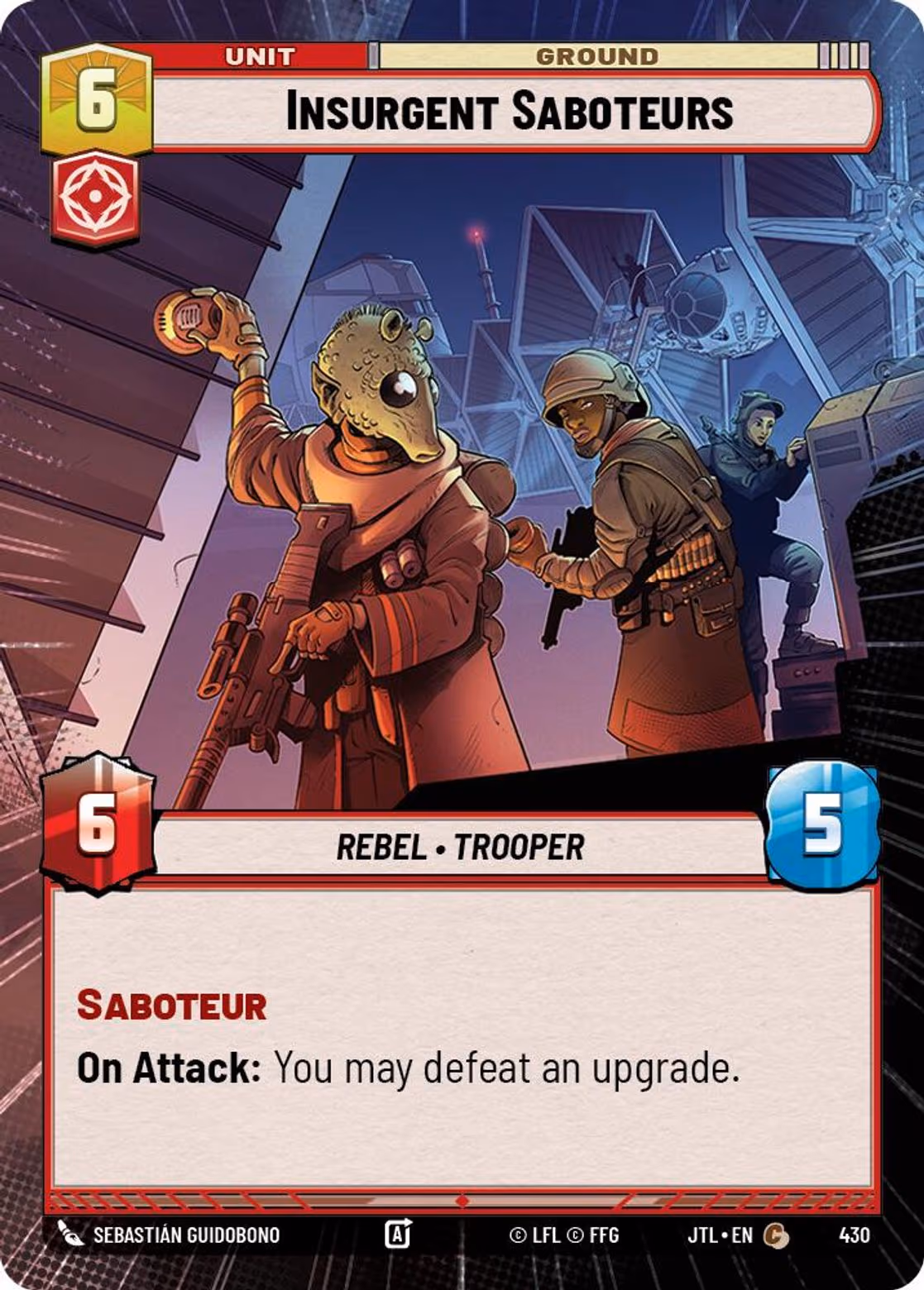 Insurgent Saboteurs JTL-430 Hyperspace Star Wars Unlimited card