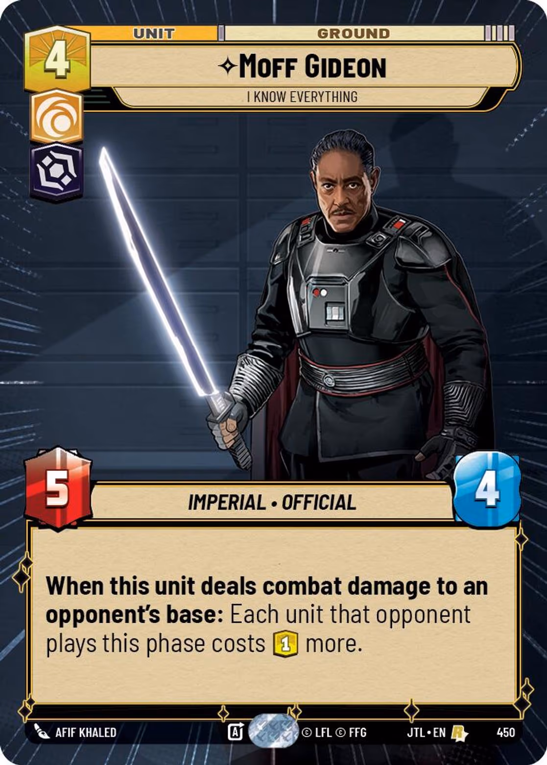 Moff Gideon - I Know Everything JTL-450 Hyperspace Star Wars Unlimited card