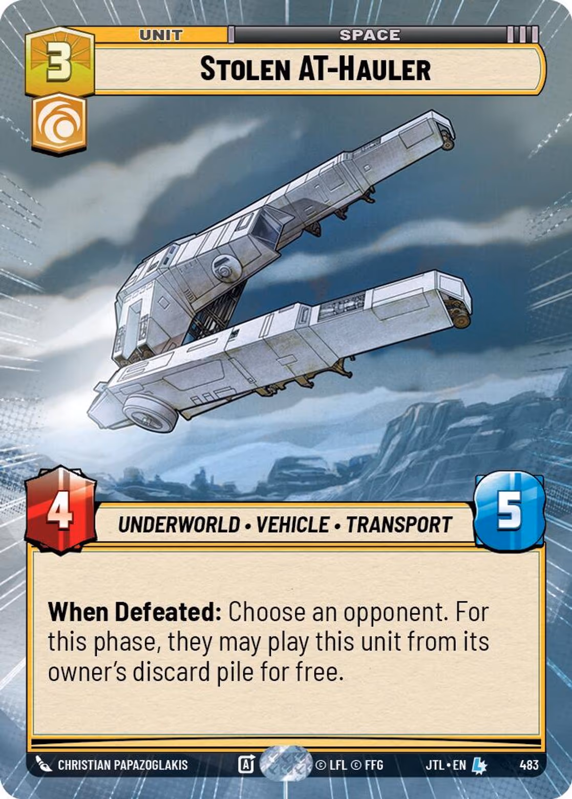 Stolen AT-Hauler JTL-483 Hyperspace Star Wars Unlimited card