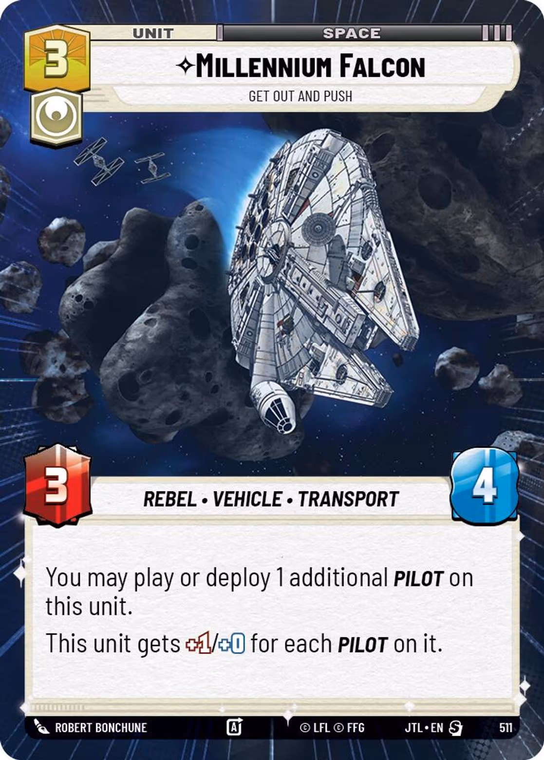 Millennium Falcon - Get Out And Push JTL-511 Hyperspace Star Wars Unlimited card
