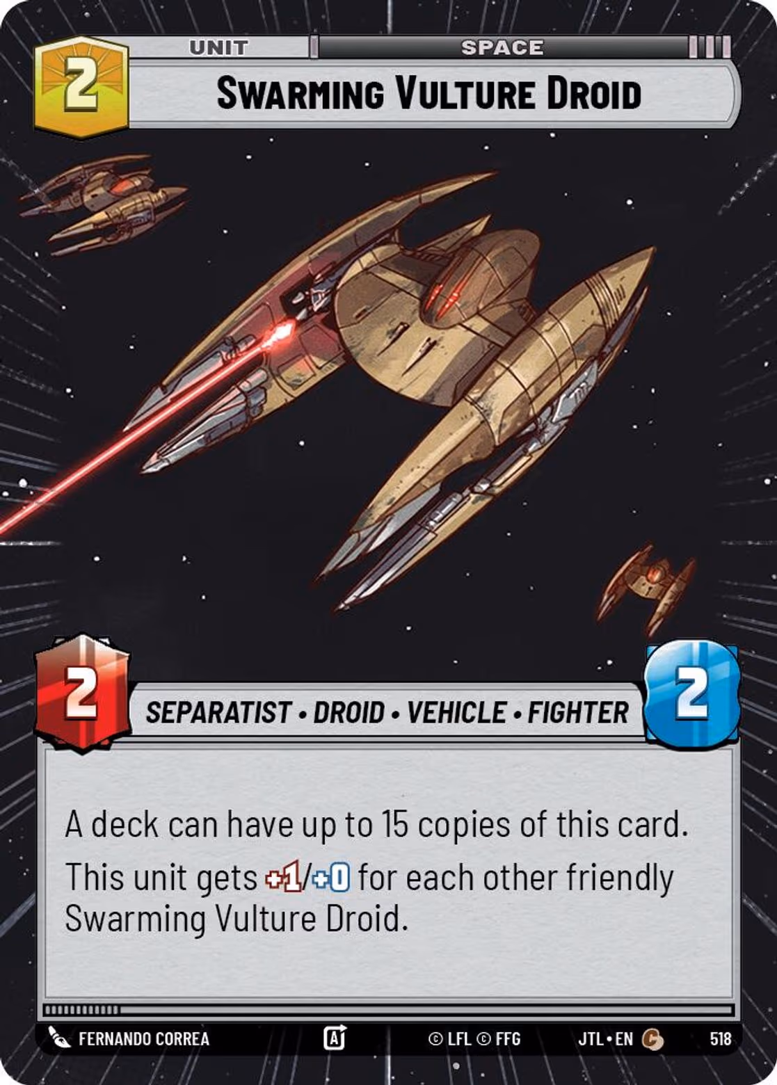 Swarming Vulture Droid JTL-518 Hyperspace Star Wars Unlimited card